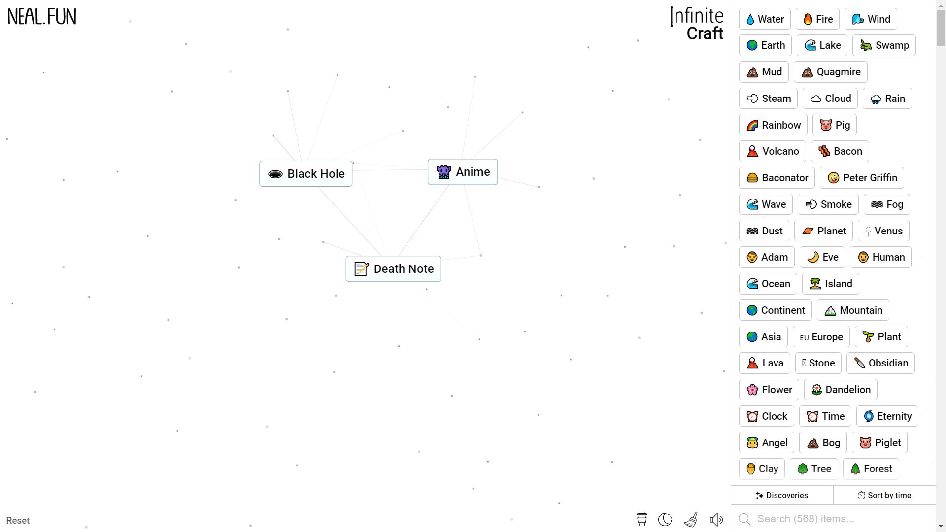Infinite Craft, the process of crafting death