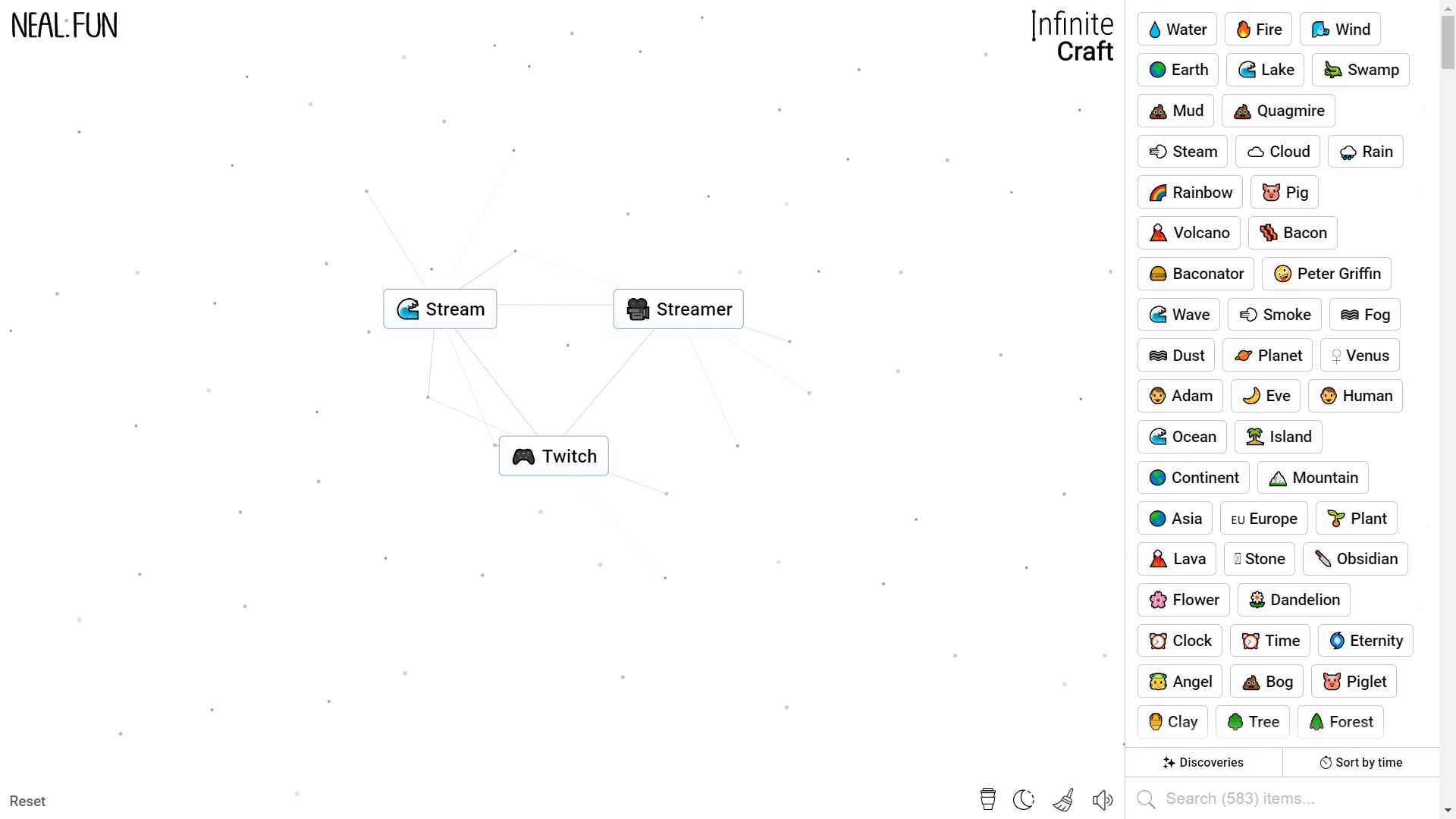 Infinite Craft, the process of crafting Twitch