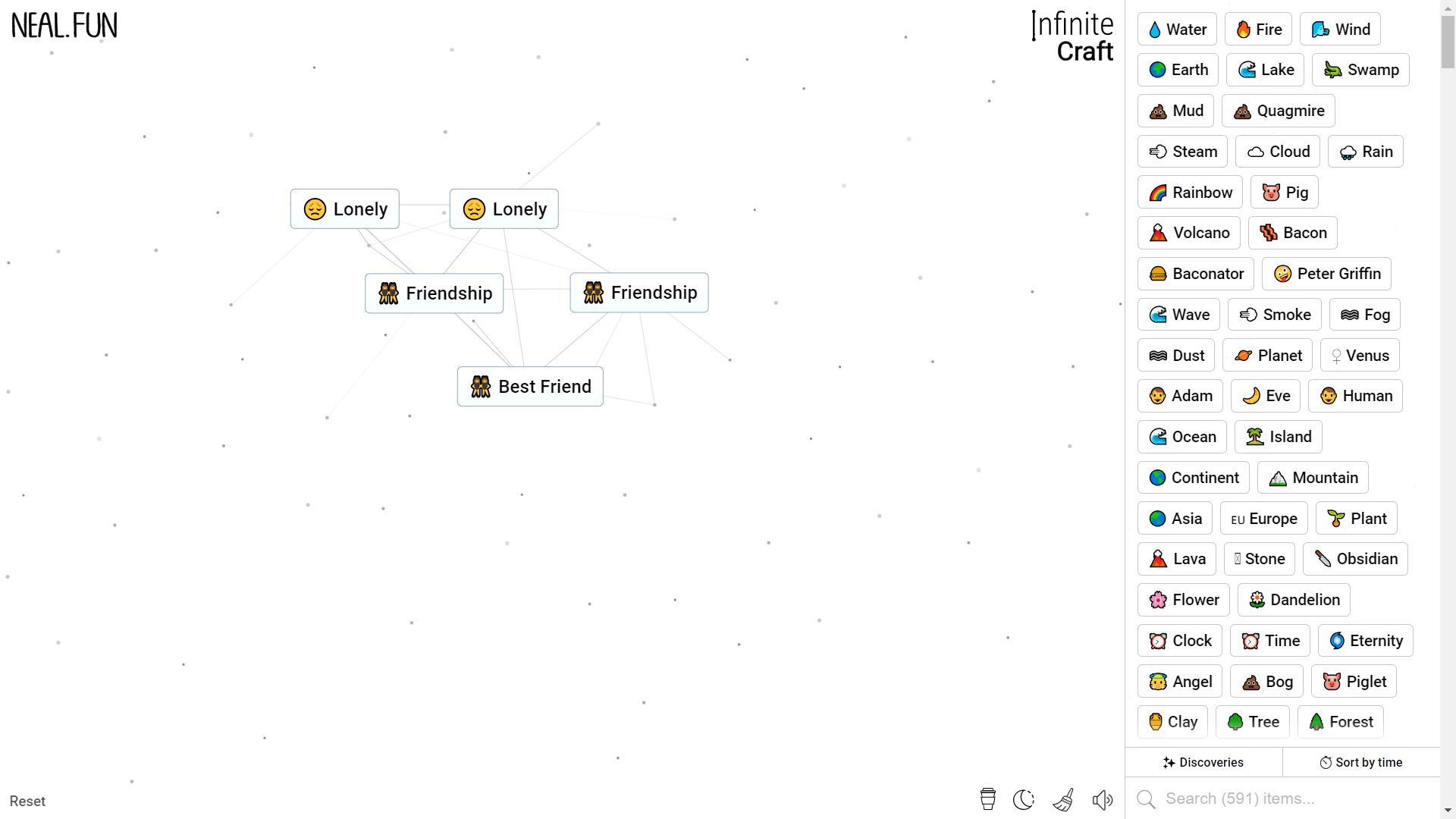 Infinite Craft, the process of crafting Best Friend