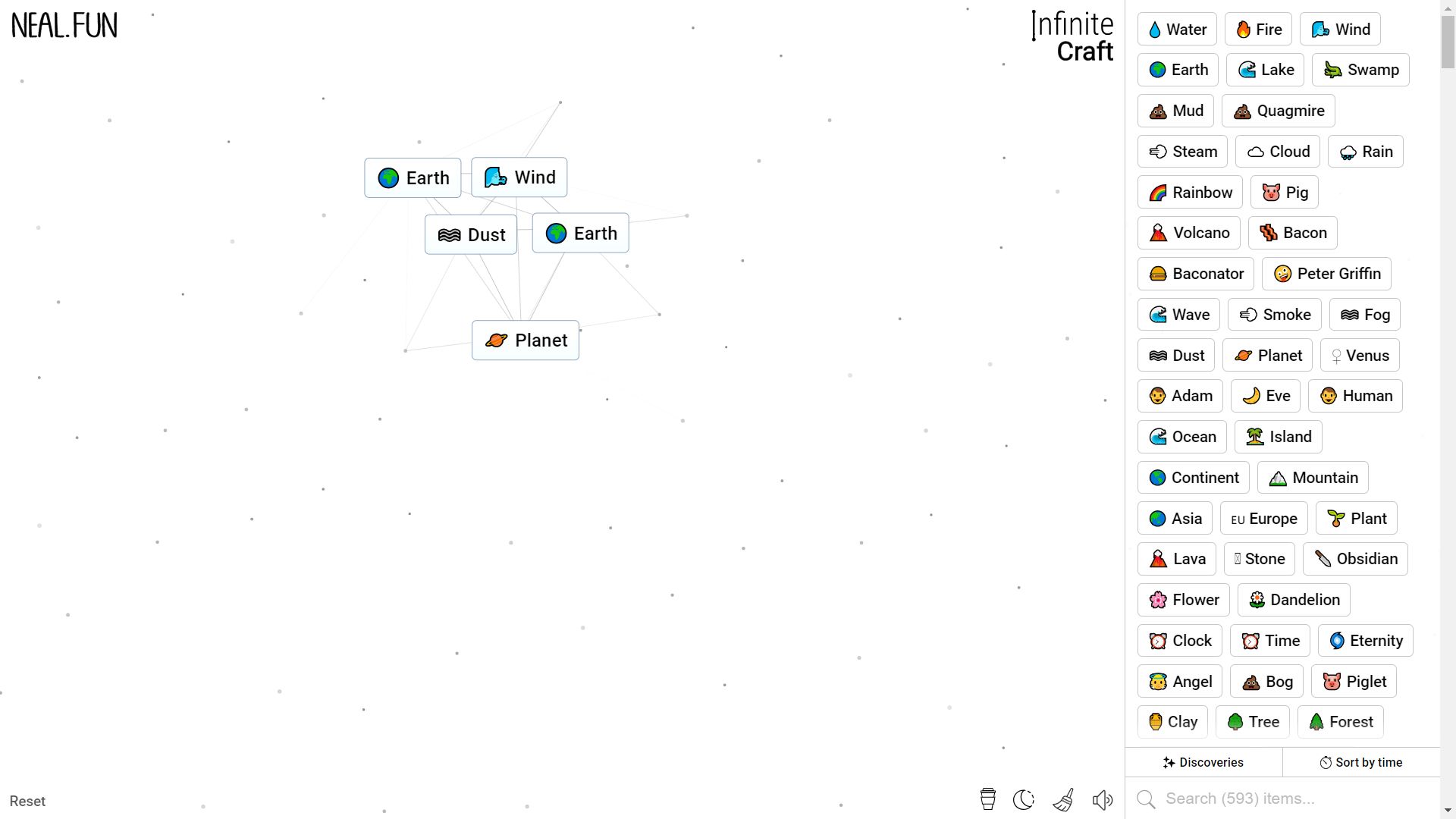 Infinite Craft, the process of crafting Planet