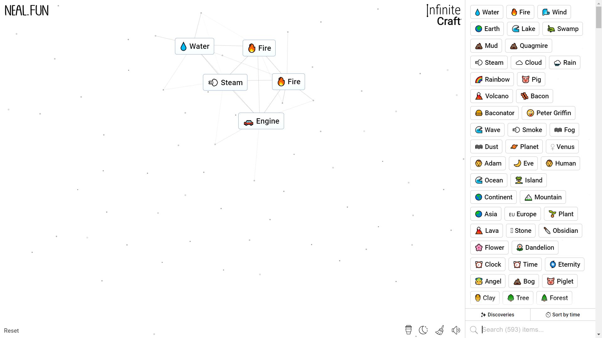 Infinite Craft, the process of crafting Engine