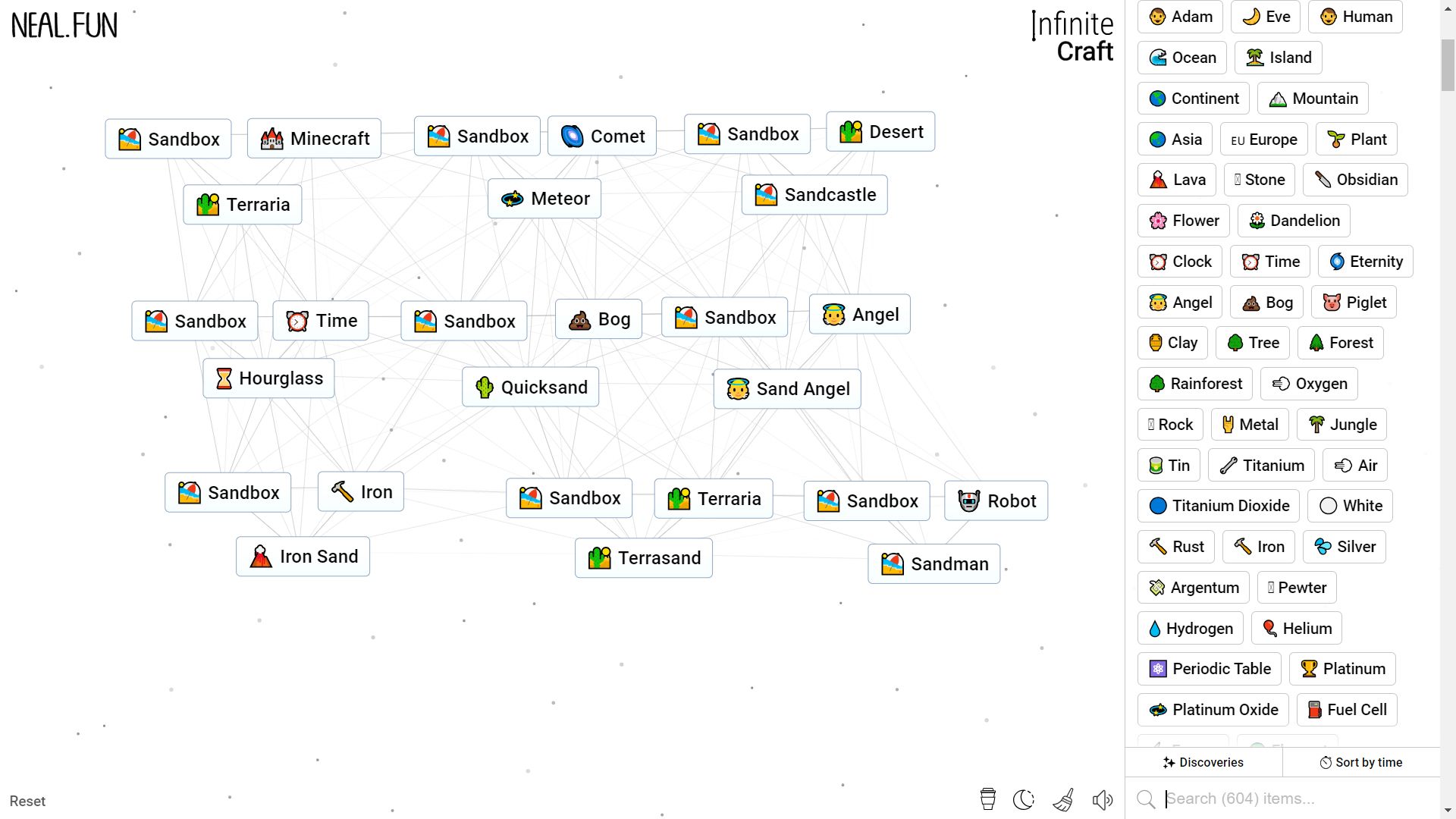 Infinite Craft, the elements you can craft using the Sandbox