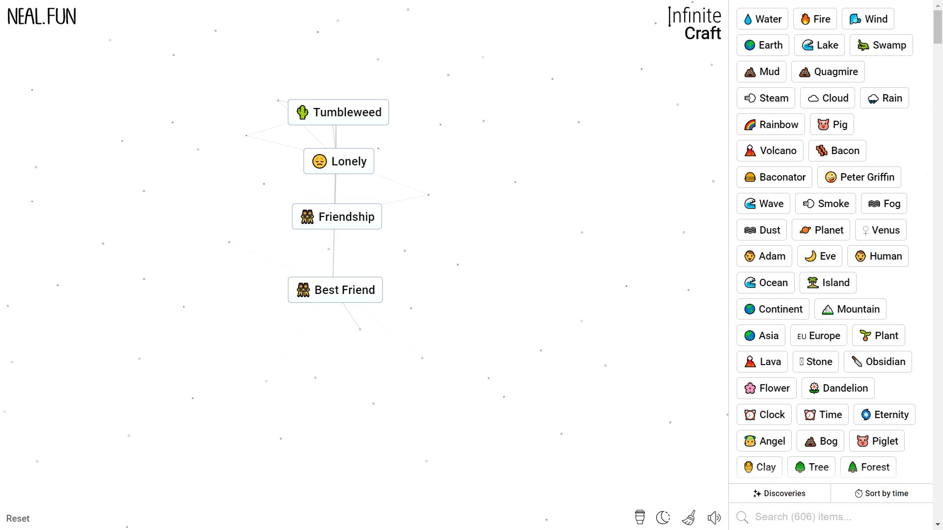 Infinite Craft, Friendship, Lonely, Tumbleweed, and Best Friend