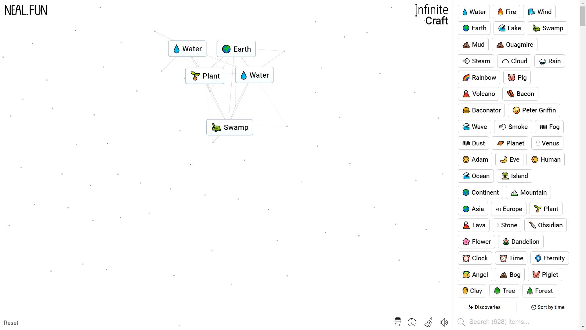 Infinite Craft, the process of making Swamp