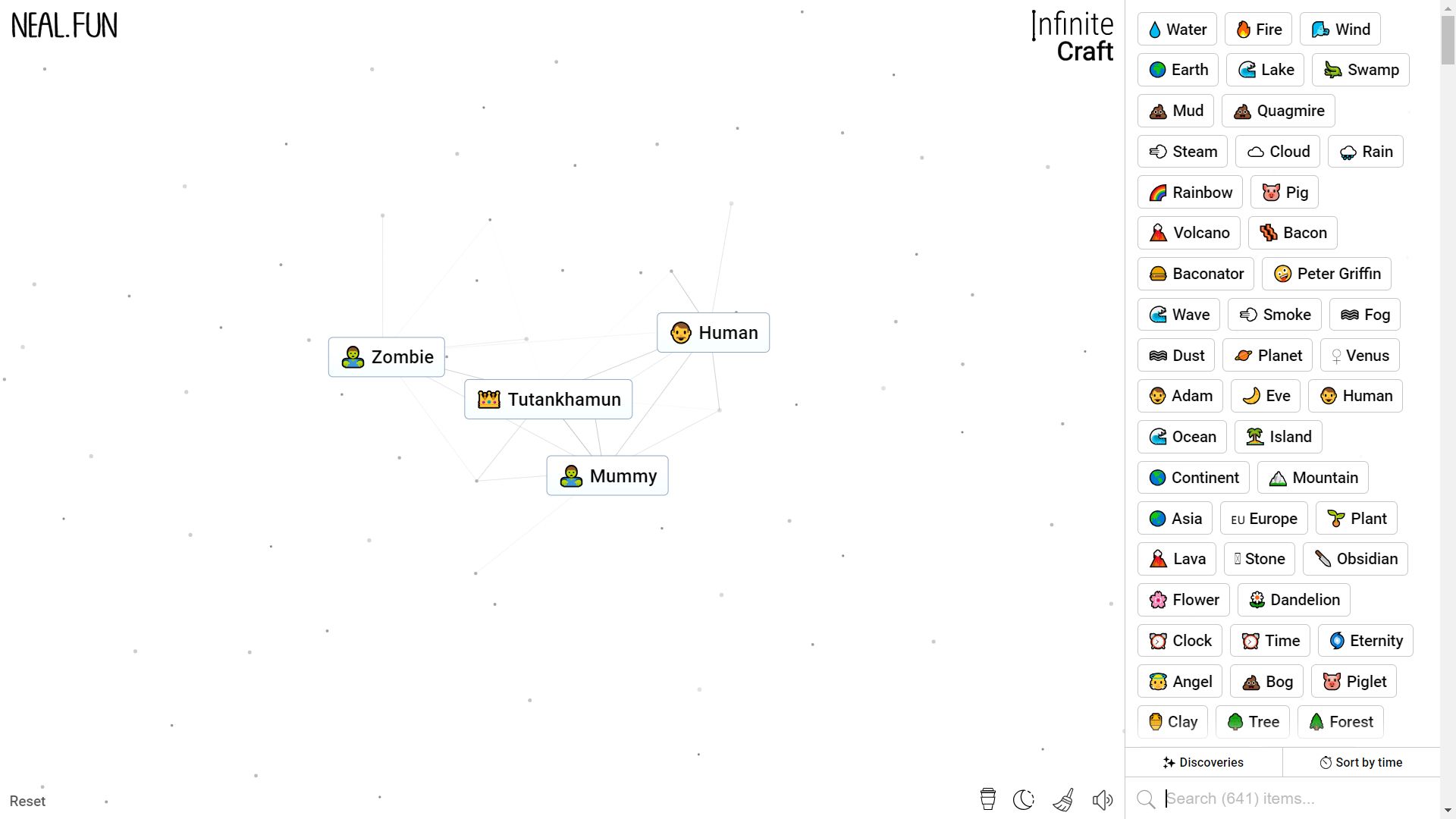 Infinite Craft, Tutankhamun, Zombie, Human, and Mummy