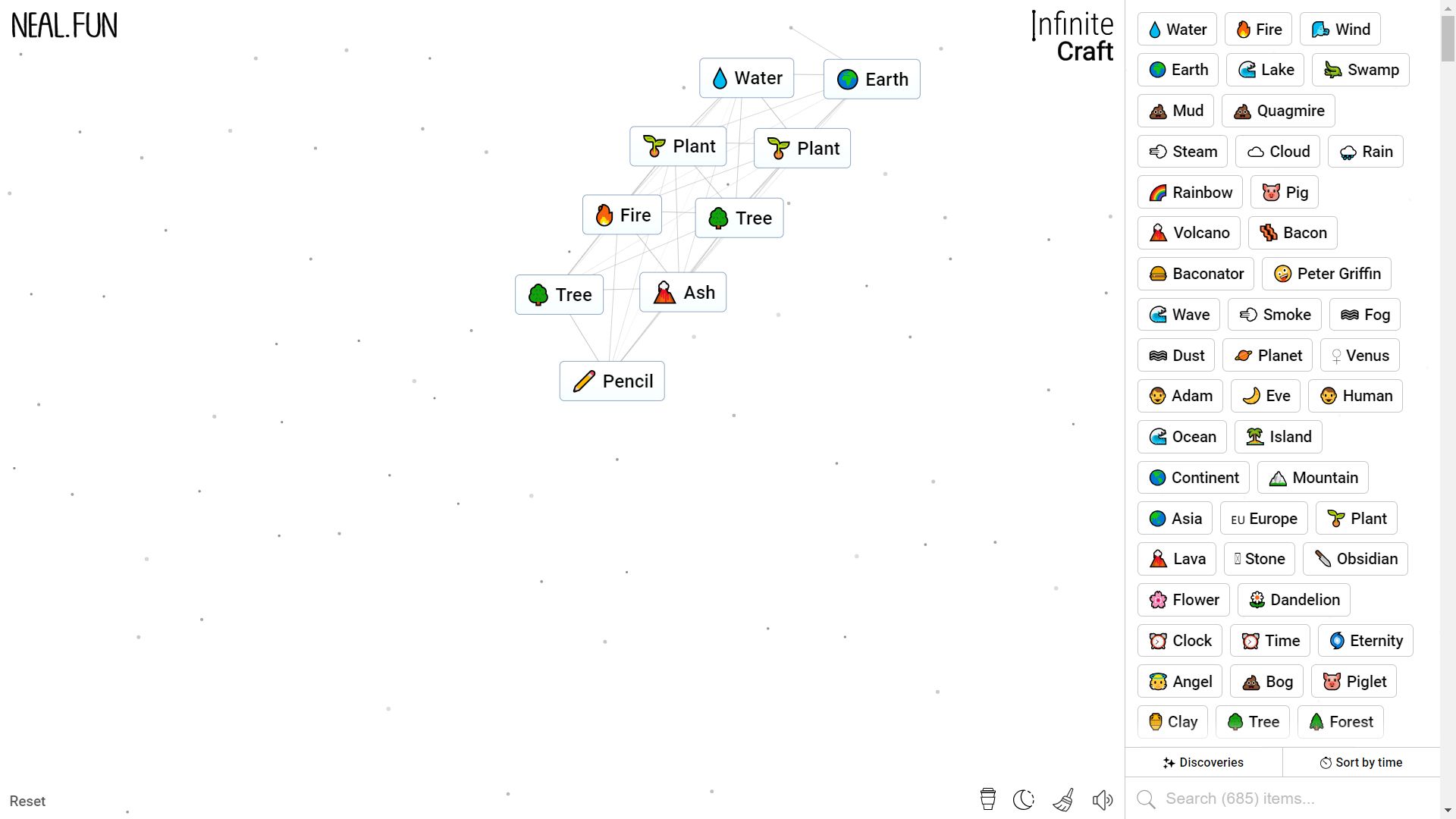 Infinite Craft, the process of crafting Pencil