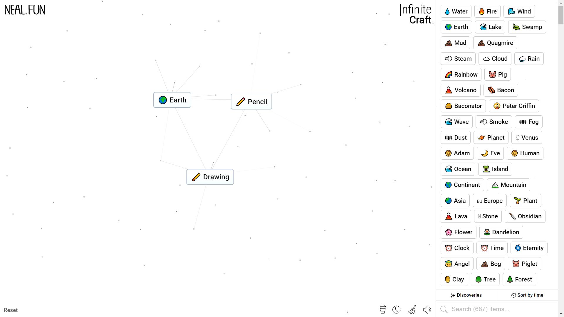 Infinite Craft, the process of crafting Drawing