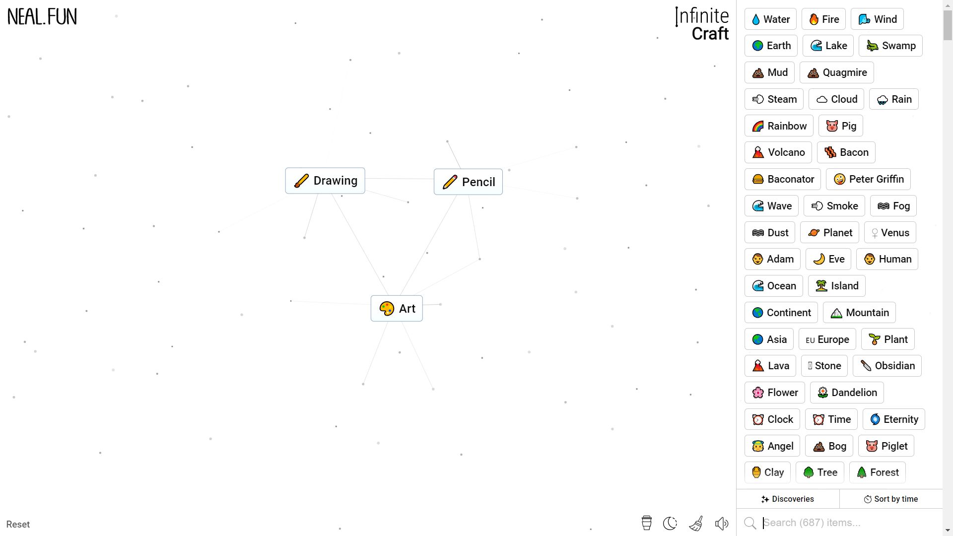 Infinite Craft, the process of craft Art