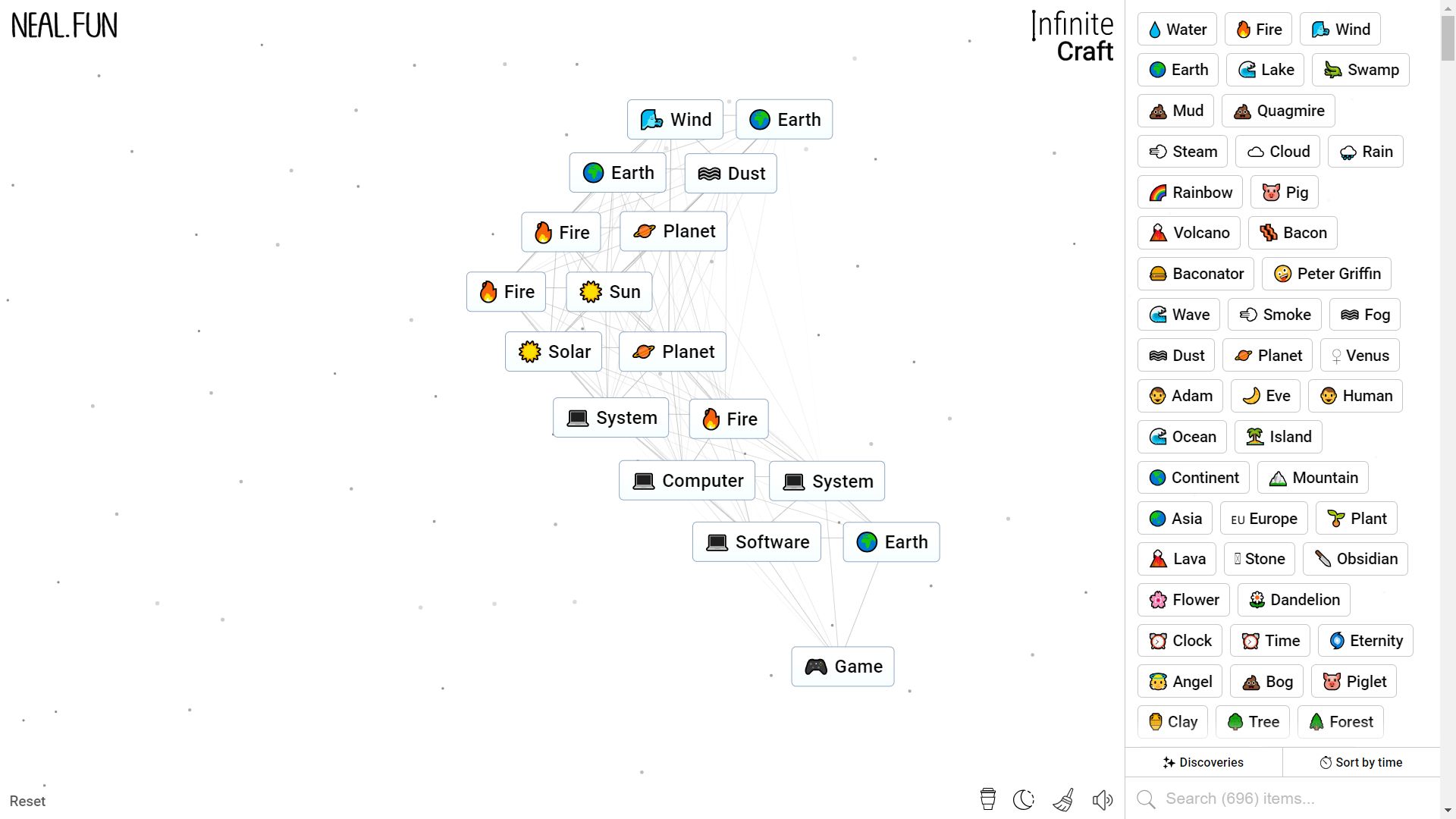 Infinite Craft, the process of crafting Game