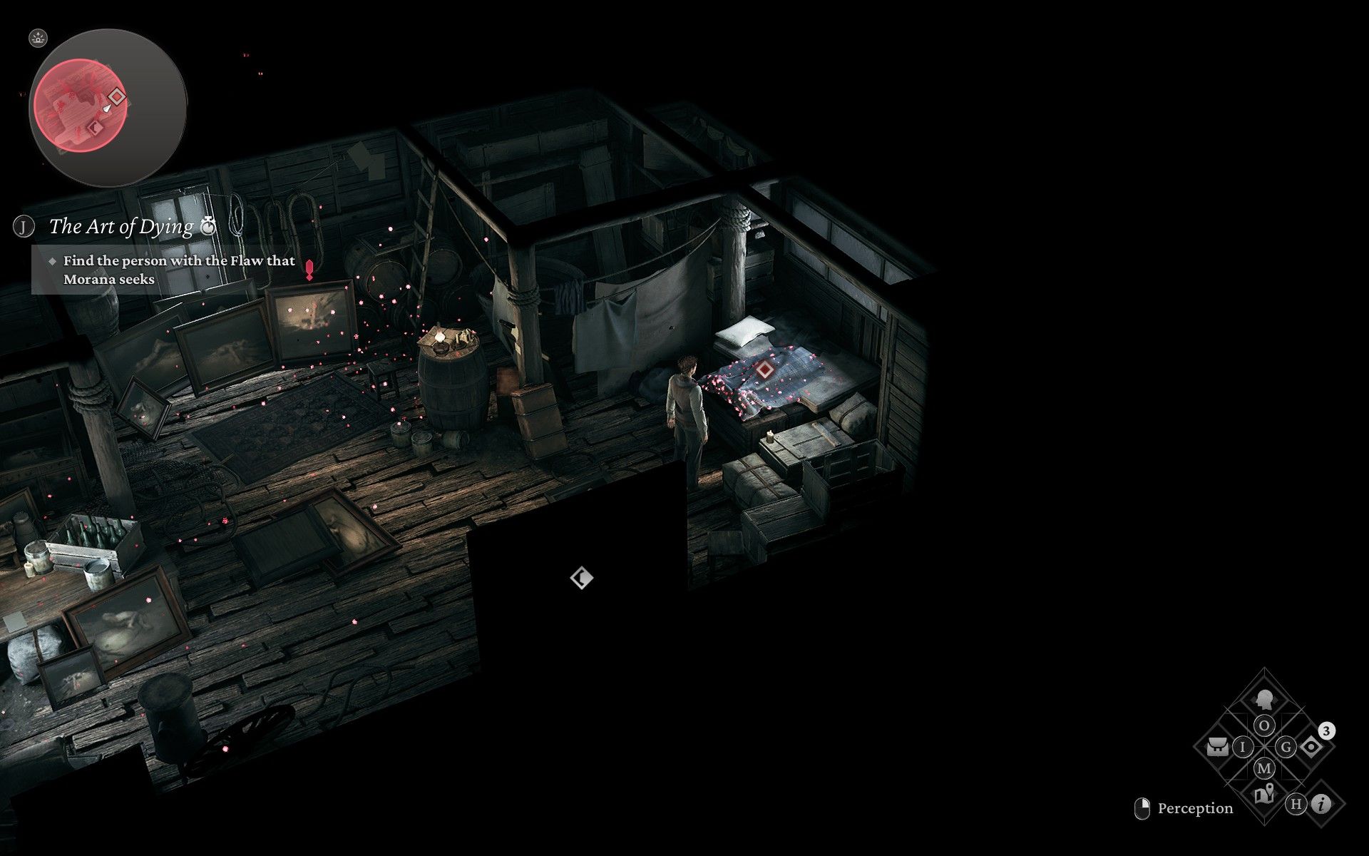 Wictor exploring Kajetan&rsquo;s Hovel for clues in The Thaumaturge.