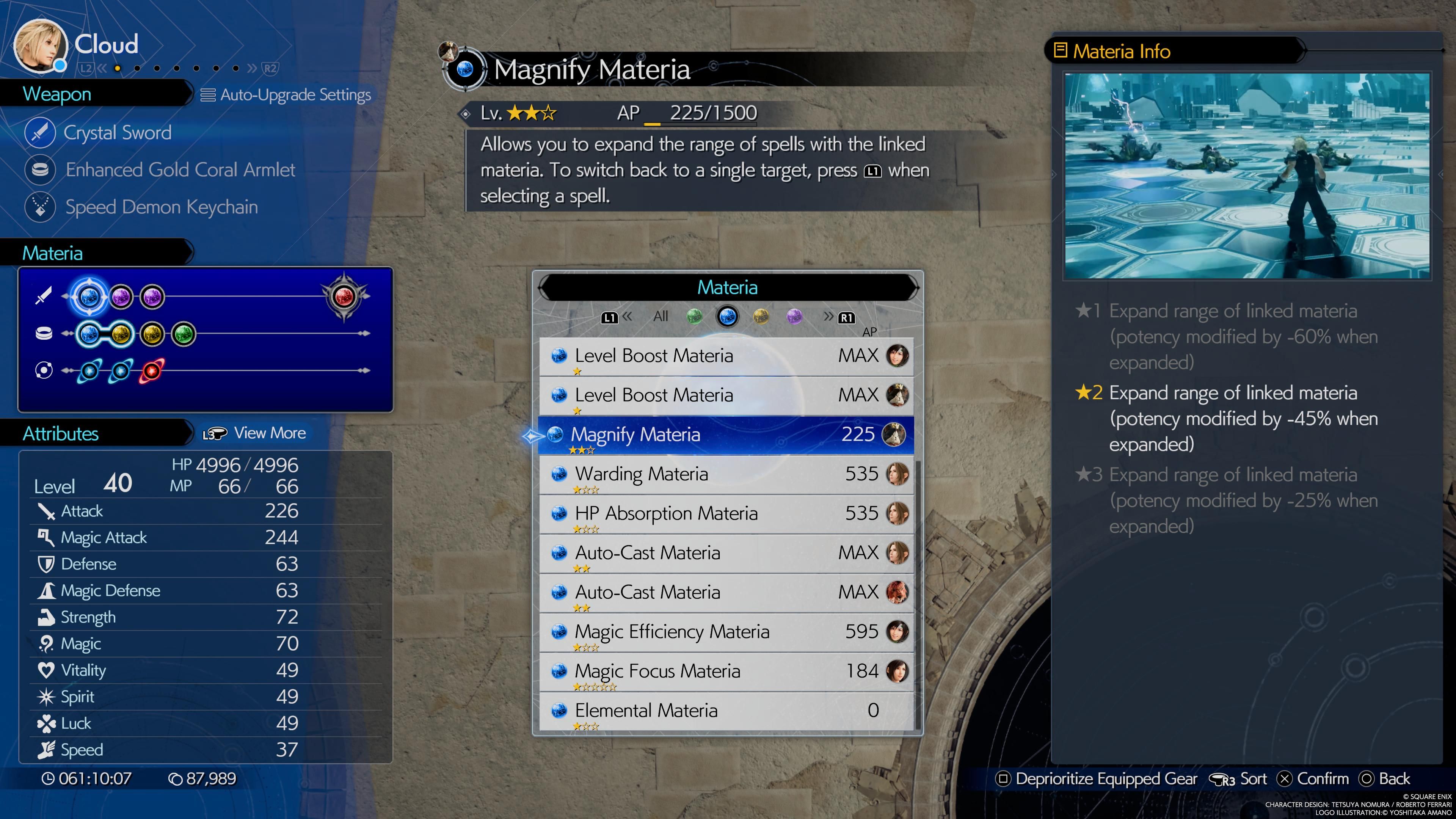 Magnify Materia information in FF7 Rebirth