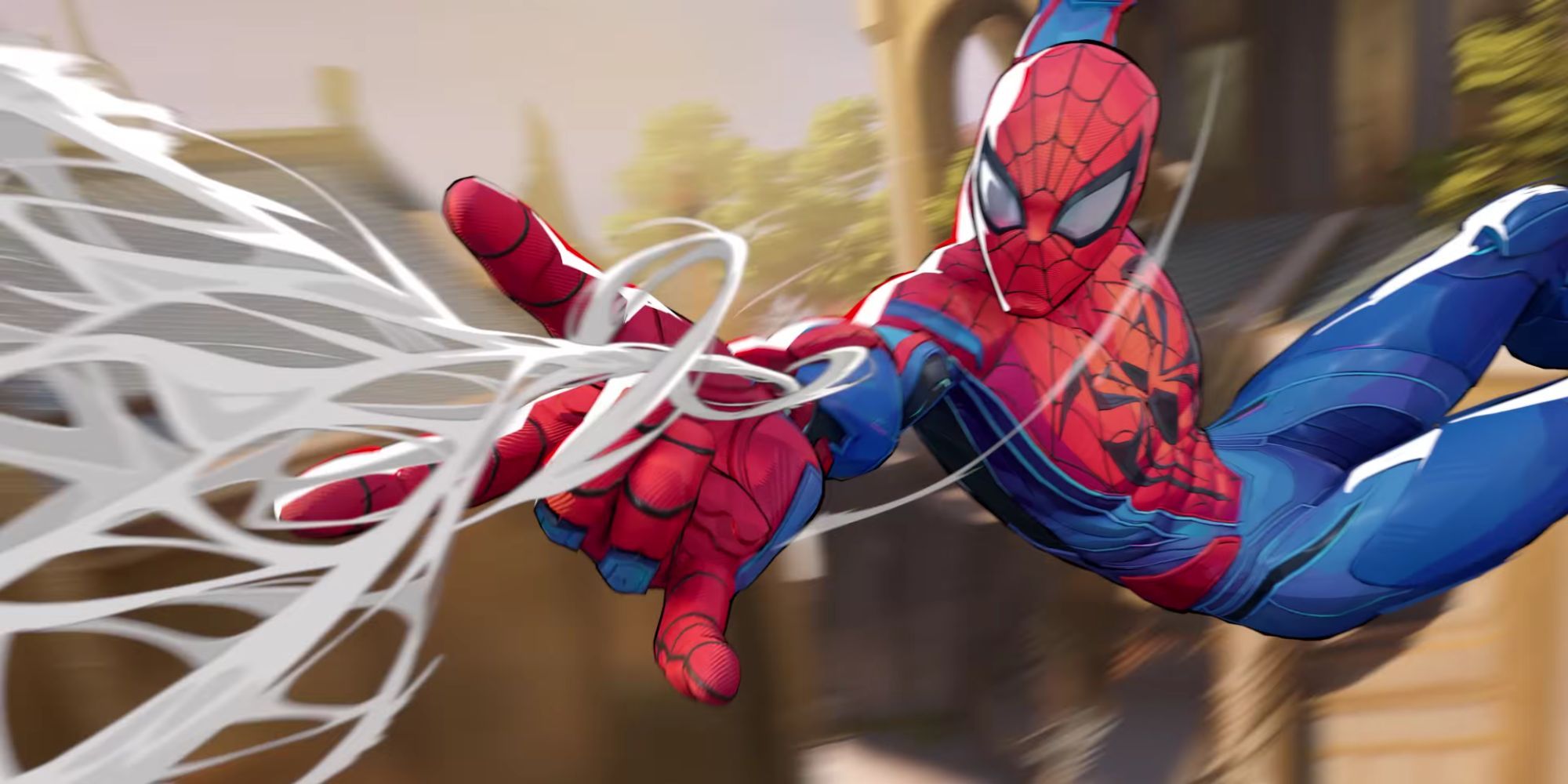 Spider-Man shooting a web in Marvel Rivals.