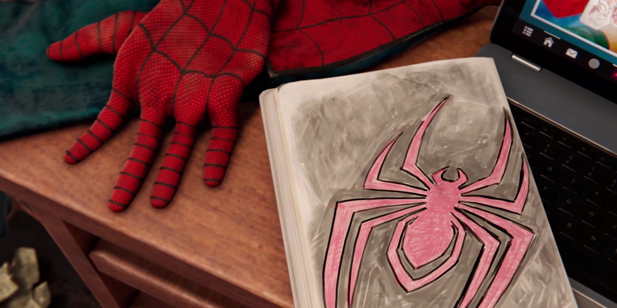 Miles' spider-logo in Spider-Man: Miles Morales.