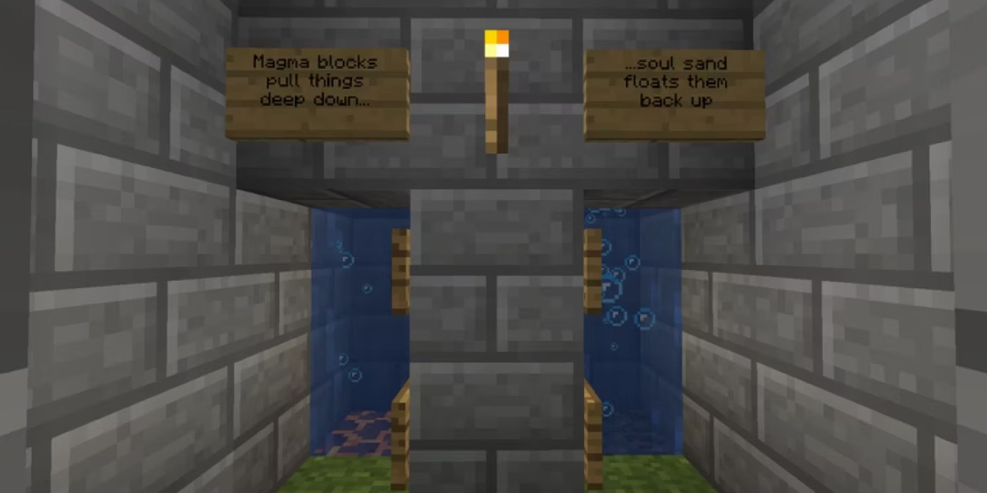 minecraft example of bubble elevators going up and down