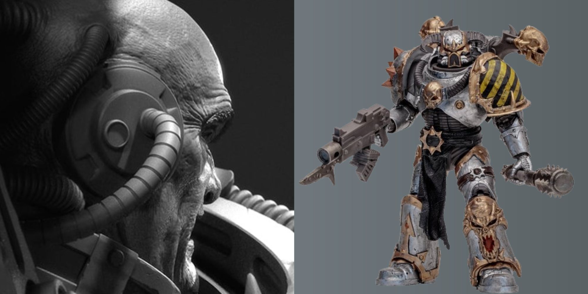 warhammer abaddon statue close up, and iron warrior action figure