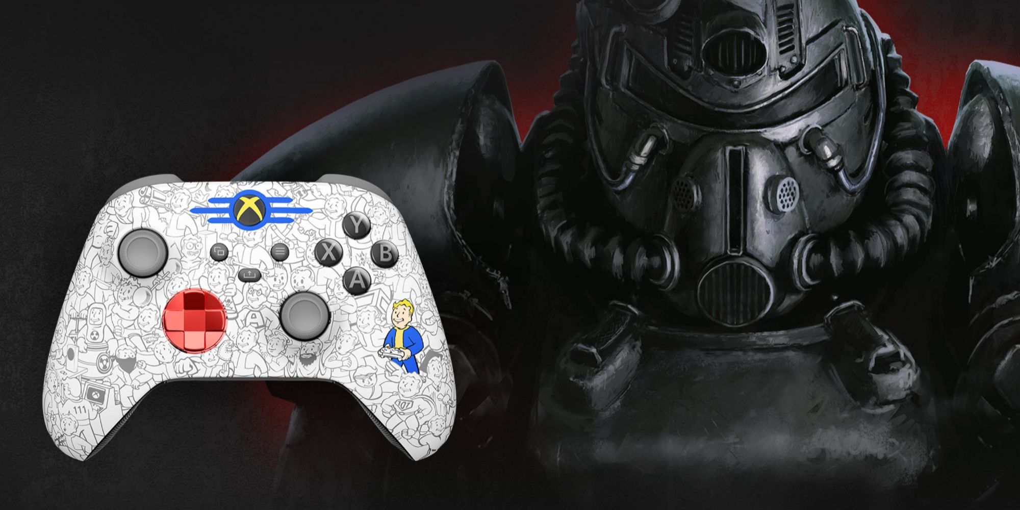 xbox fallout controller next to someone in power armor