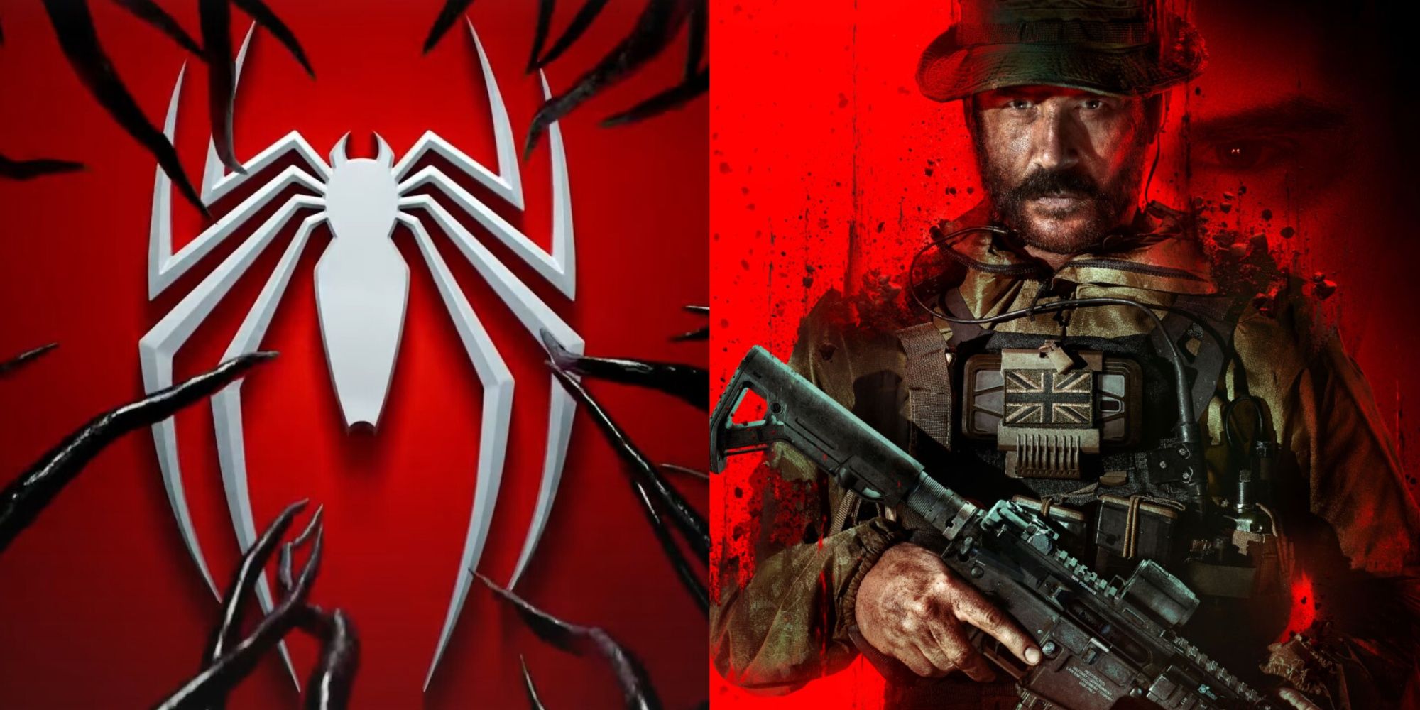 spider-man logo with tendrils, and captain price from modern warfare 3