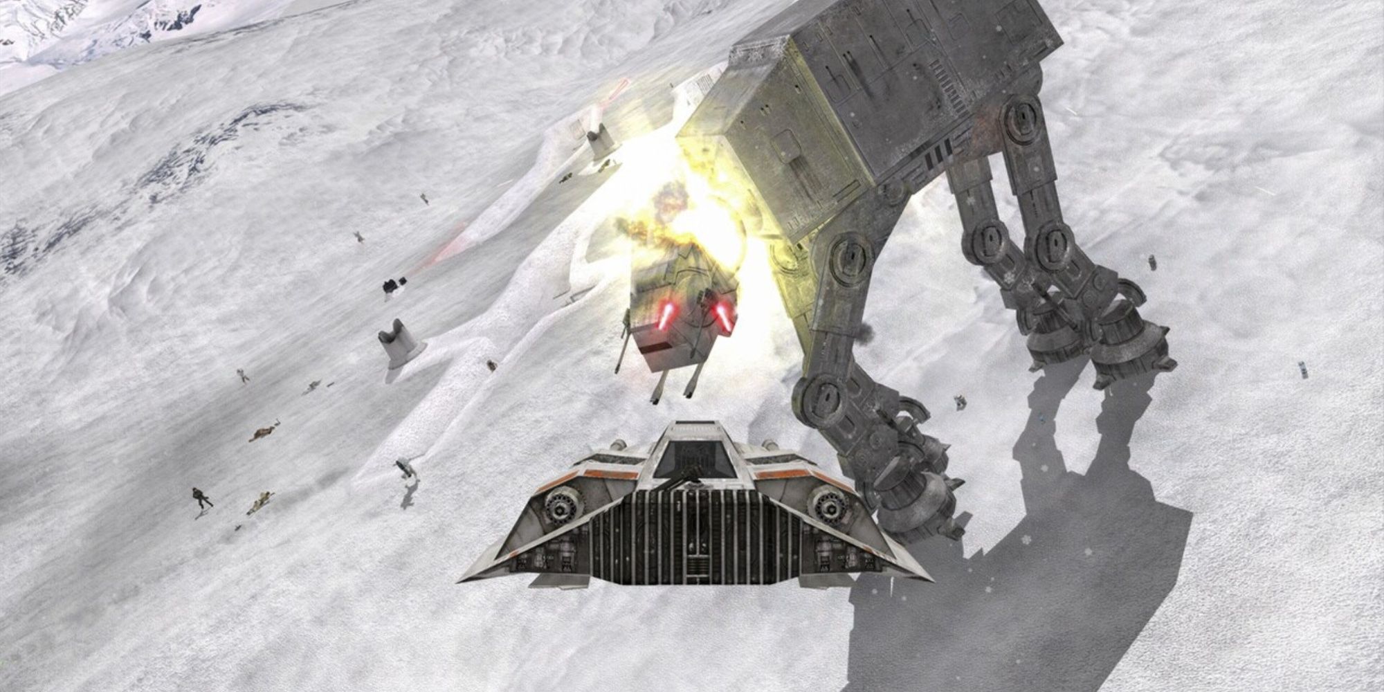 star wars fighter taking down an at-at