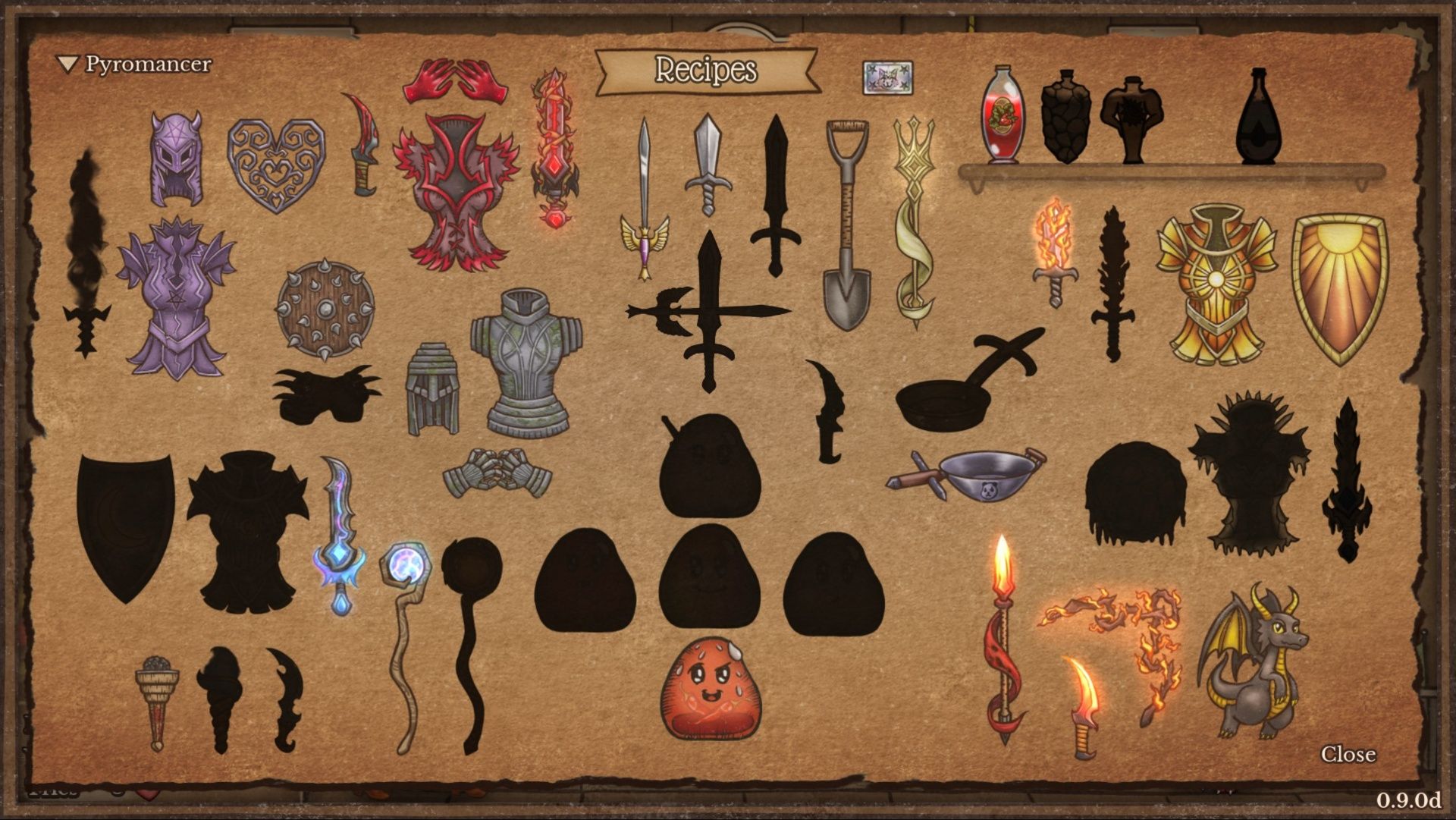 Some of the recipes Pyromancer can unlock in Backpack Battles.