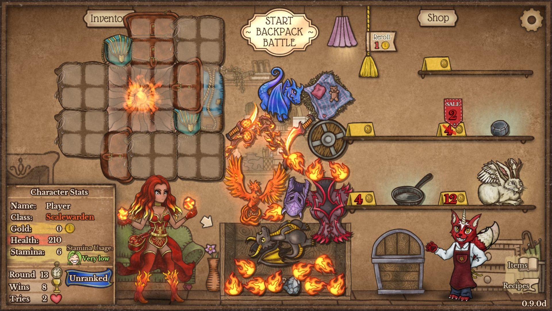 An empty inventory with all the items in the Storage, ready for reorganizing in Backpack Battles.