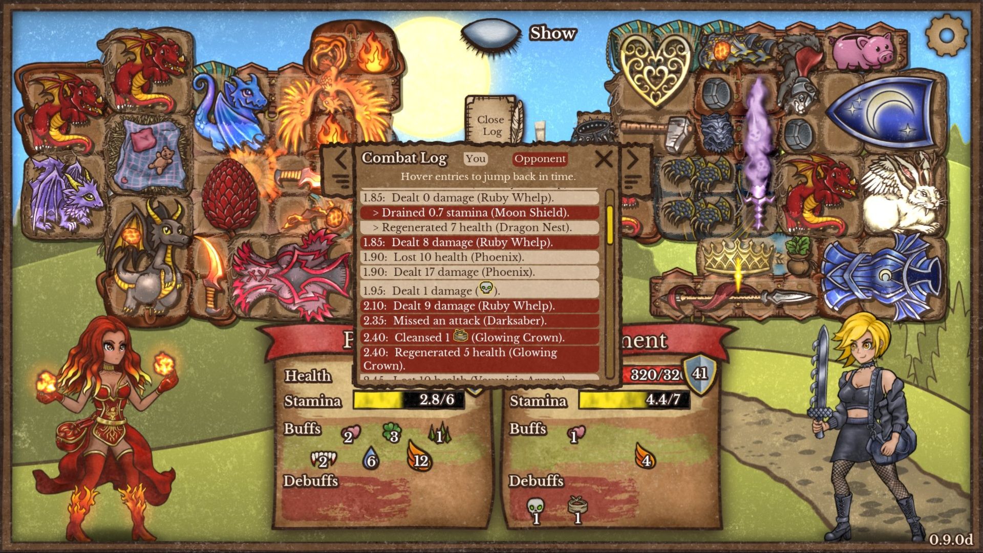 A combat log, showing what happened between a Pyromancer and Berserk in Backpack Battles.