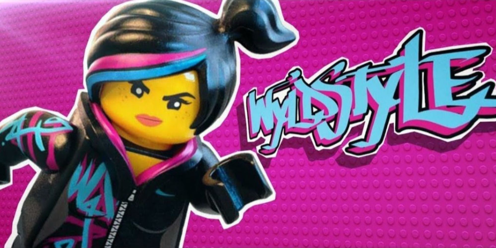 Close-up of the character Wyldstyle from a title card from The Lego Movie.