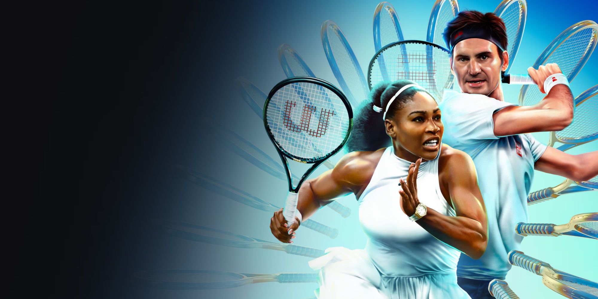 serena williams and roger federer on the cover of topspin 2k25