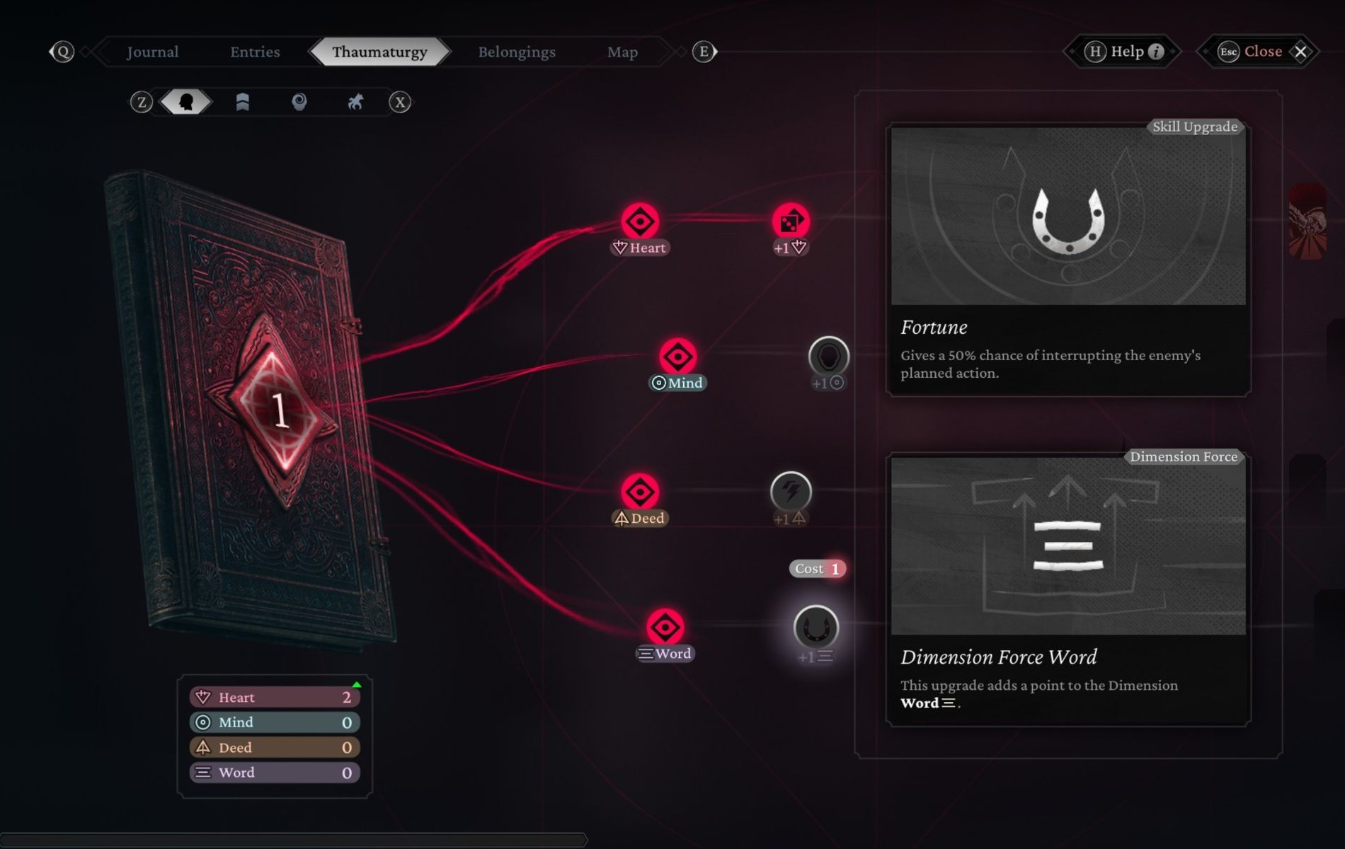 A skill point available to improve a Dimension Force in The Thaumaturge.