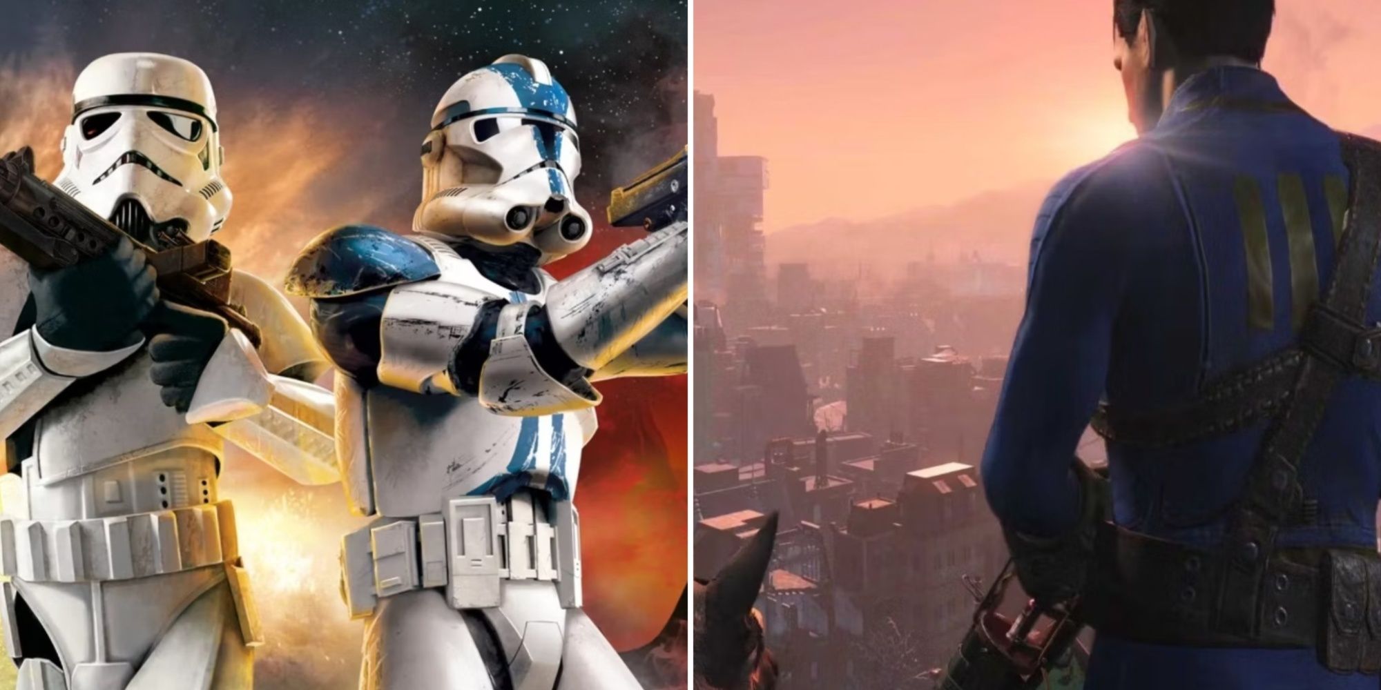 Star Wars Battlefront Classic Collection cover and Fallout 4 VR image split side by side