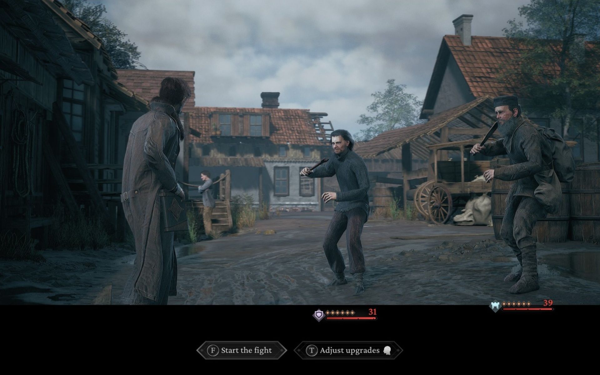 Wictor preparing to fight against two Drunkards in The Thaumaturge.