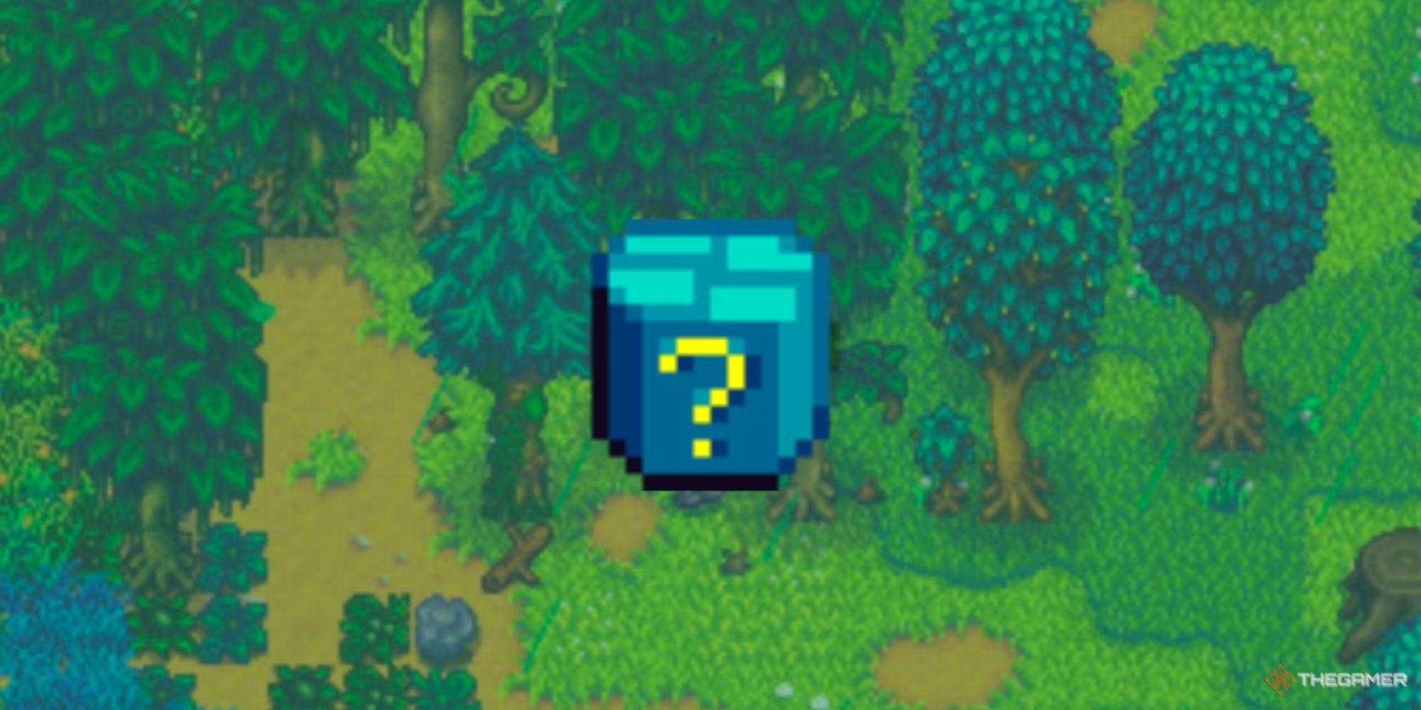 Mystery Box overlaying over a forest in Stardew Valley