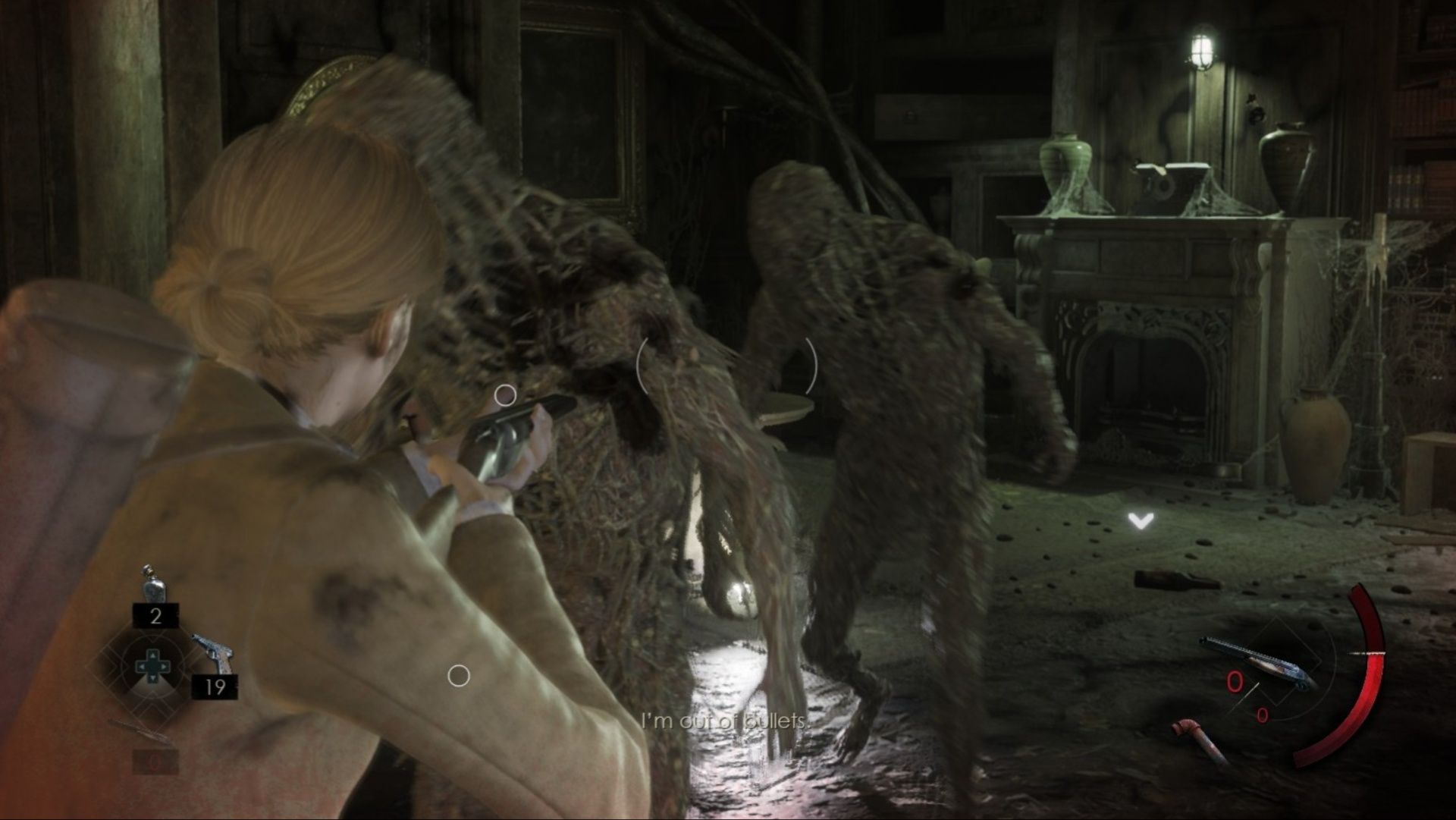 Emily fighting off two monsters with a shotgun in Alone In The Dark.