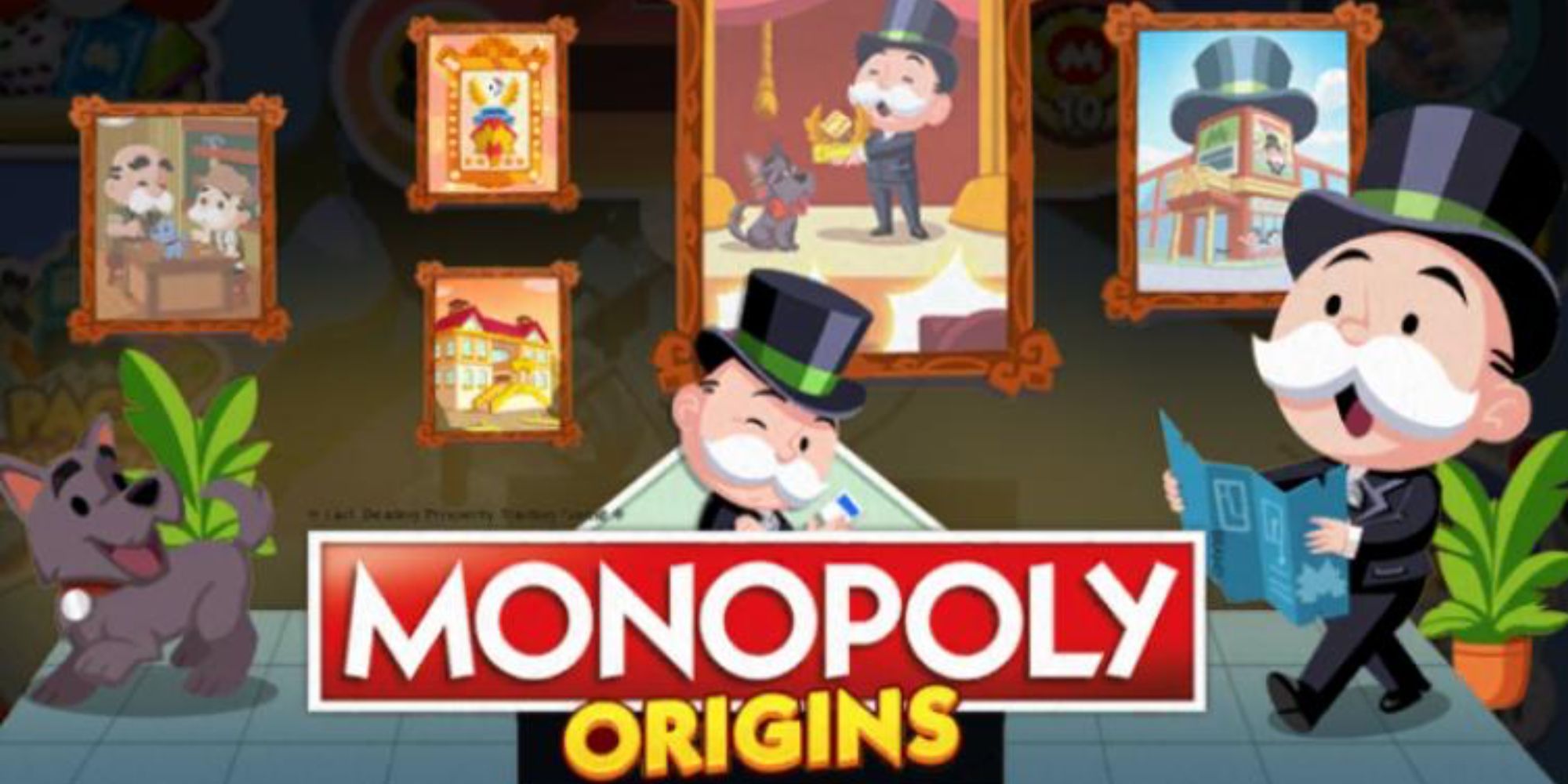 Mr. Monopoly and his dog featured in Monopoly Origins event banner in Monopoly Go.
