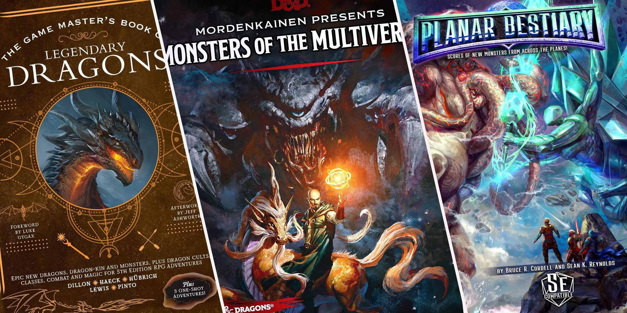 A collage of three TTRPG books about monsters and creatures.