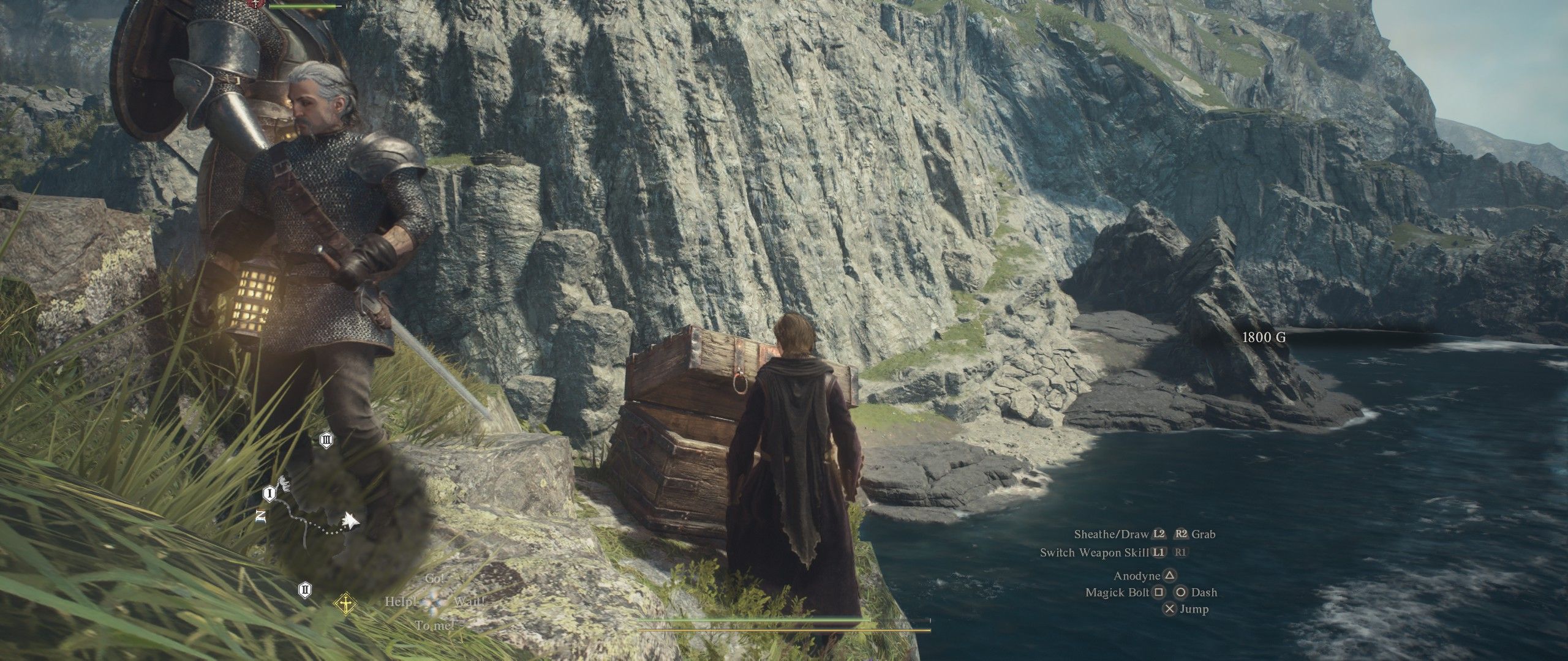 Opening a chest on a cliffside in Dragon&rsquo;s Dogma 2
