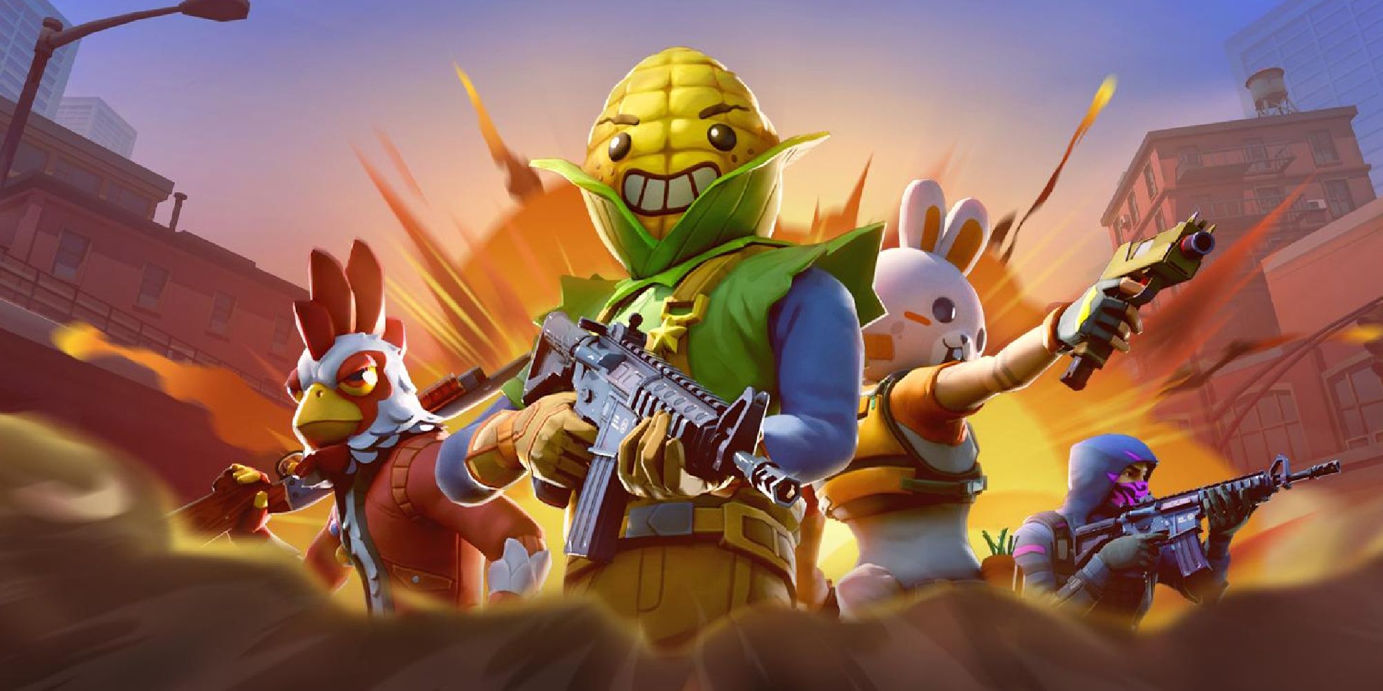 outfire promotional image showing player with corn head