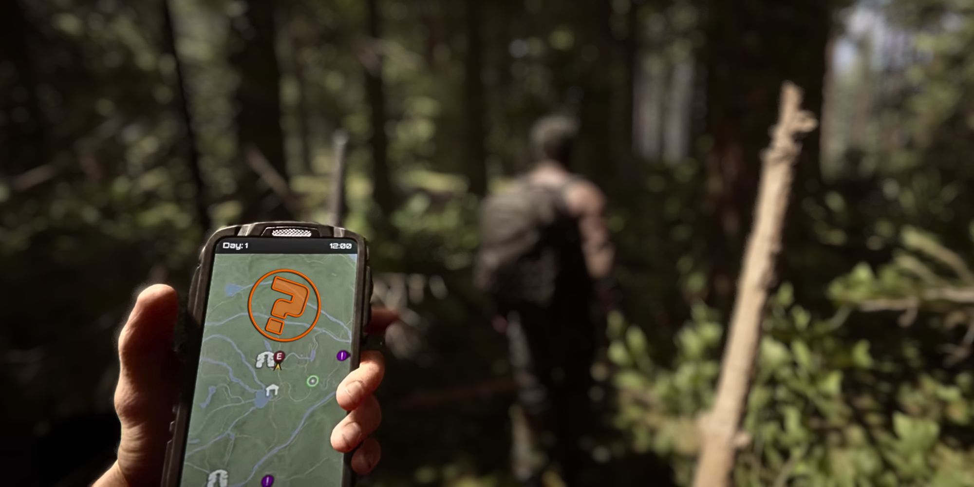 Phone GPS with question mark locator on it from Sons of the Forest