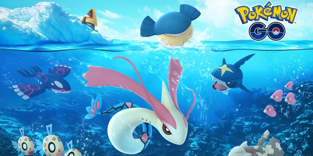 Image of Milotic and other Water-type Pokemon swimming underwater