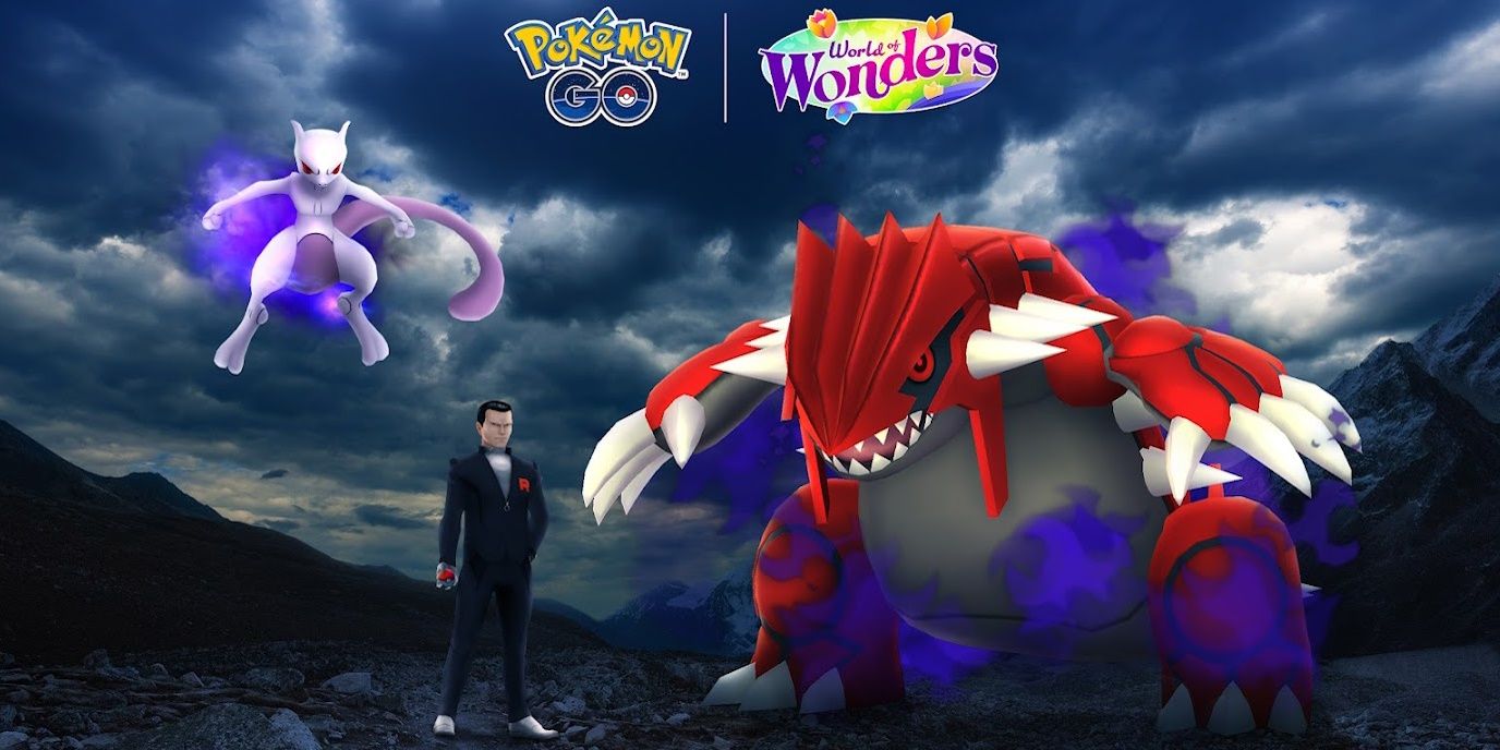 Image of Shadow Mewtwo, Shadow Groudon, and Giovanni the Team Go Rocket Leader