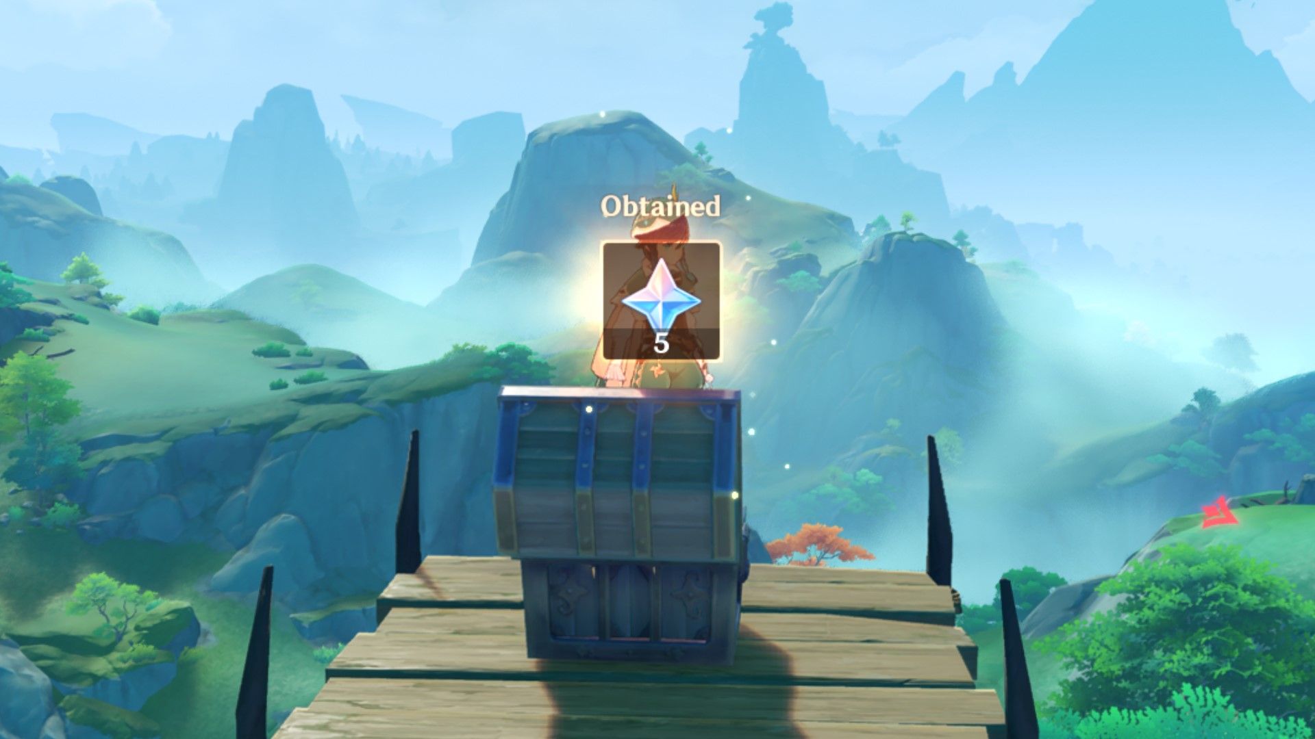 Venti opens a chest and obtains Primogems in Genshin Impact.