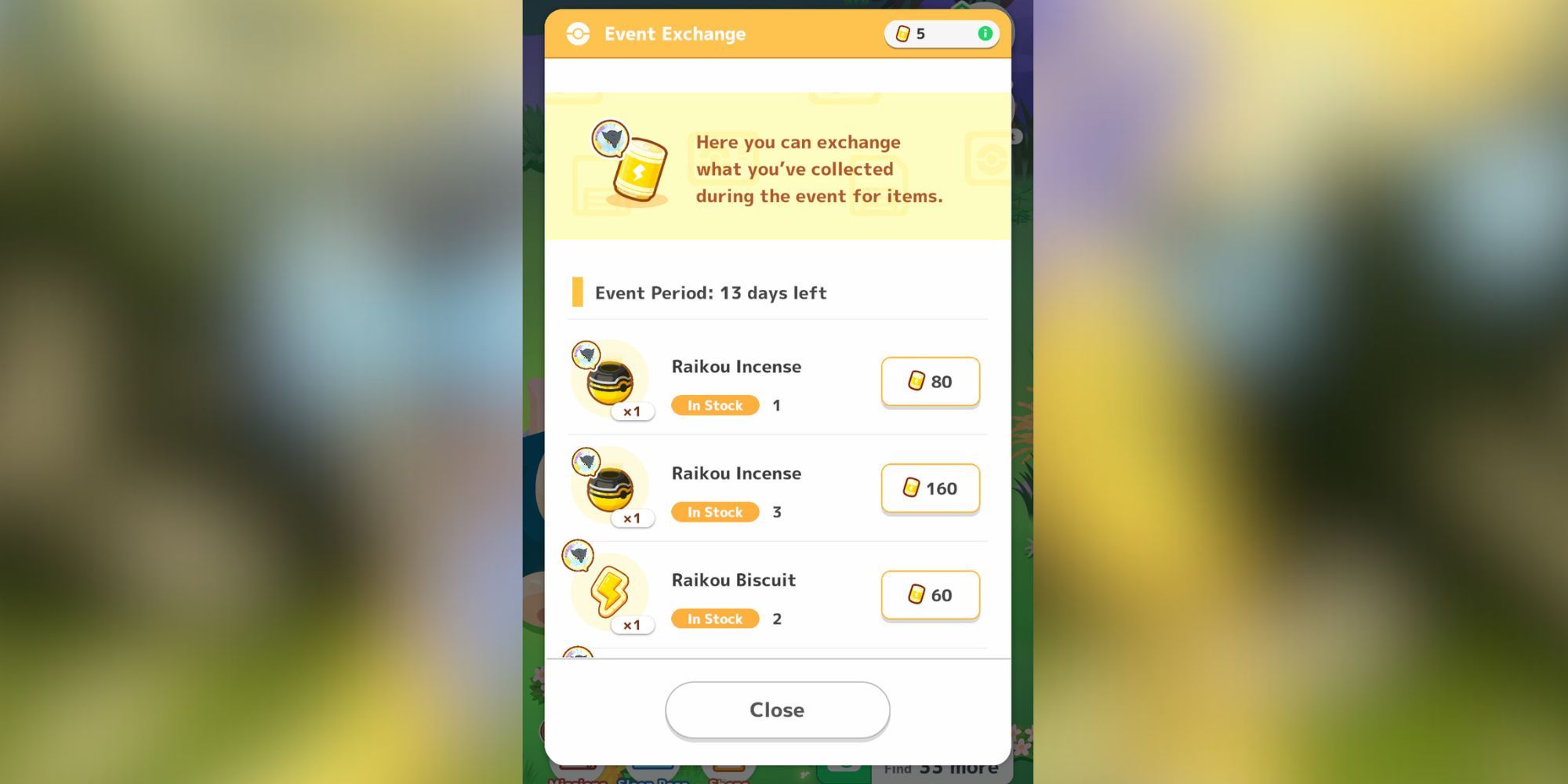 A screenshot of the special Event Exchange in Pokemon Sleep