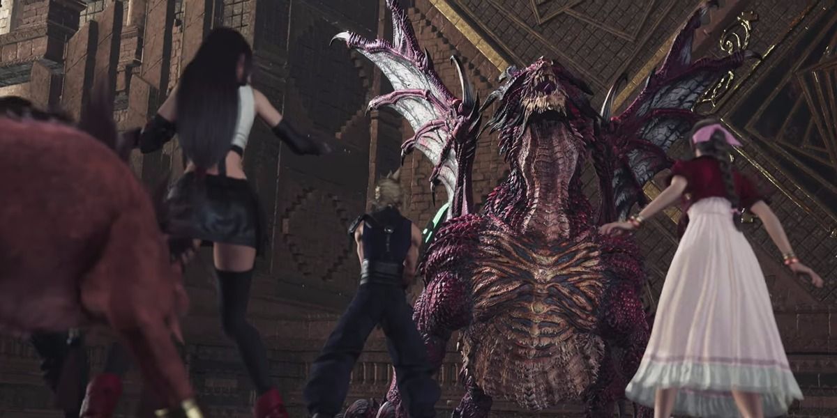 The Red Dragon fighting the party in Final Fantasy 7 Rebirth