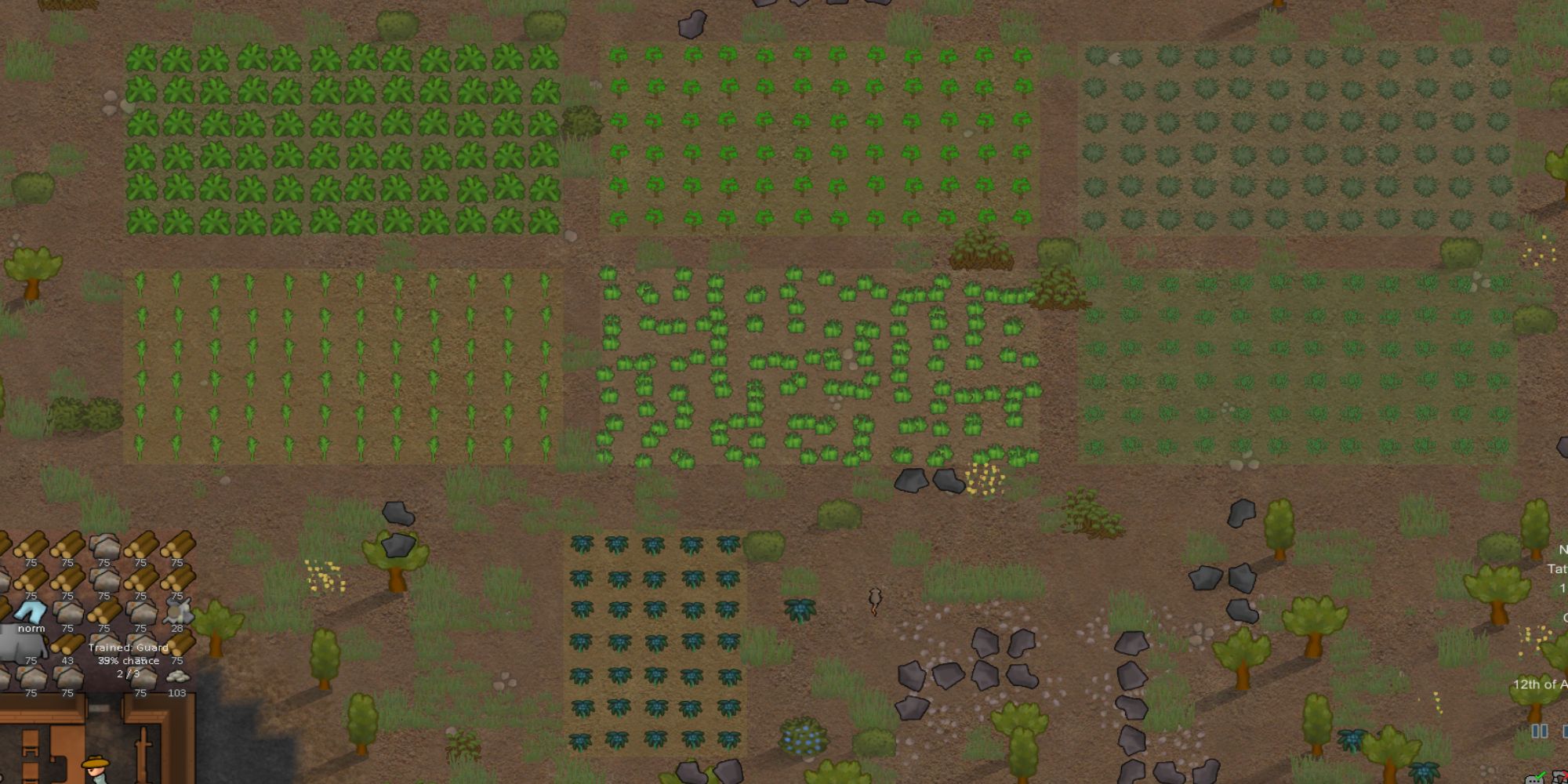 Rimworld farm with multiple crops