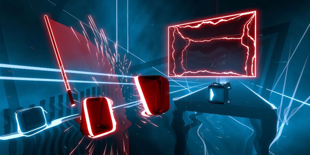 A person playing Beat Saber. 