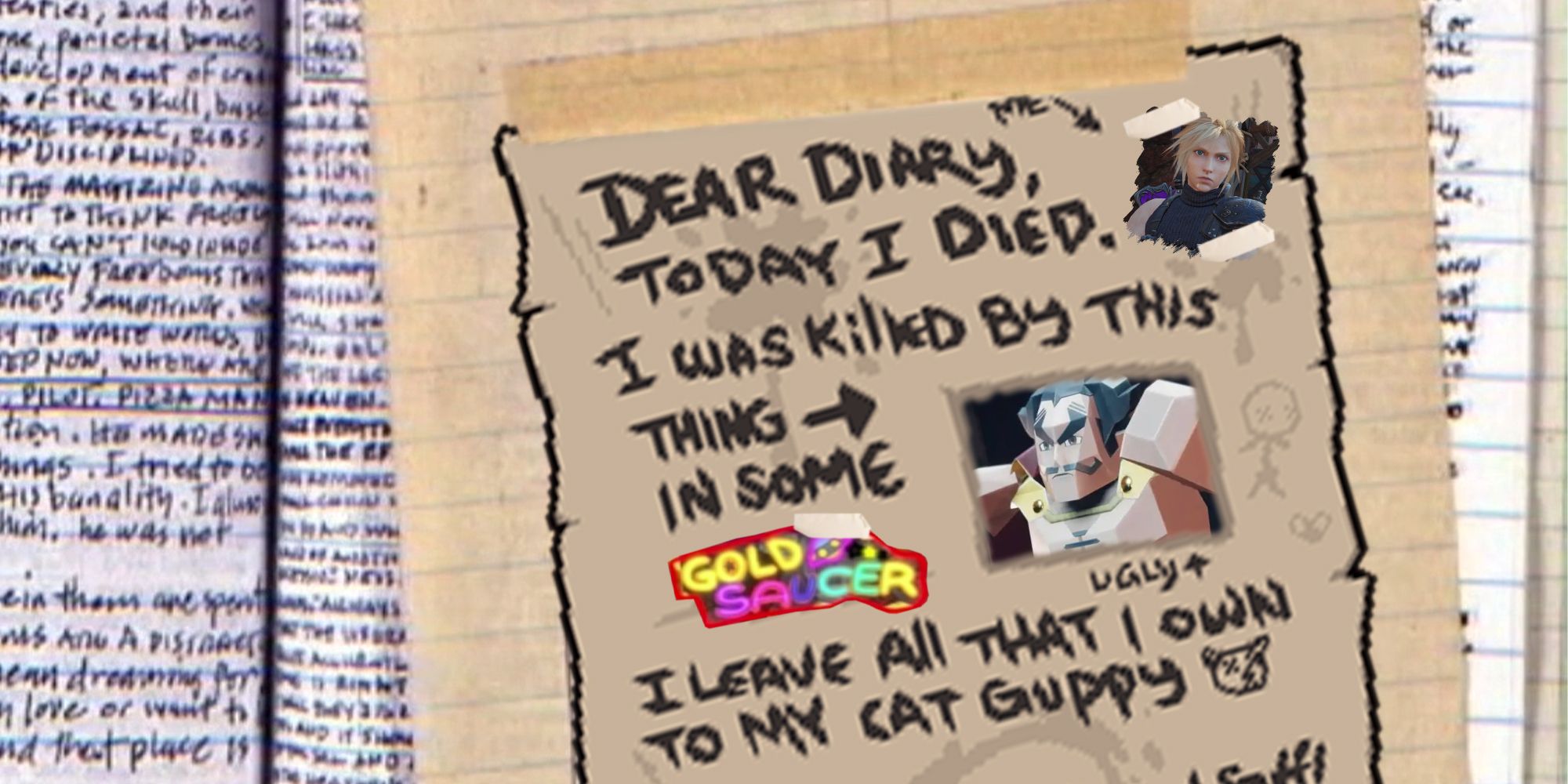 Se7en diary with Binding of Isaac note saying I was killed by polygon Dio at the Gold Saucer (1)