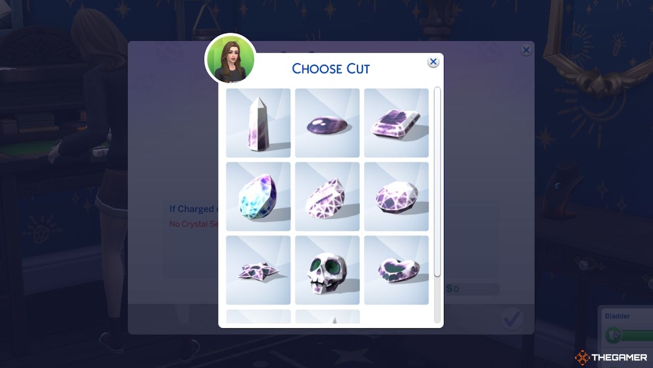 A Sim chooses the cut of a gemstone in The Sims 4