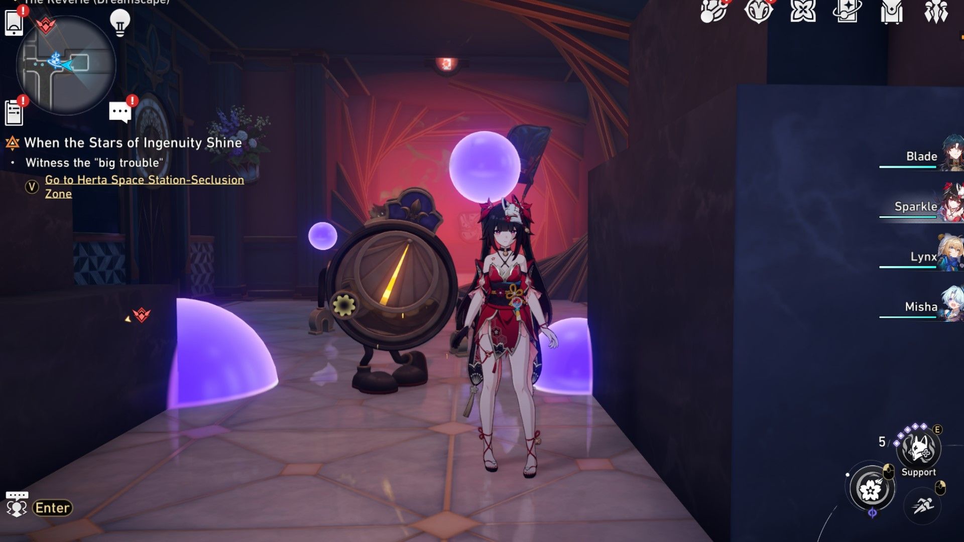 Sparkle stands in front of a clock puzzle in Honkai Star Rail.