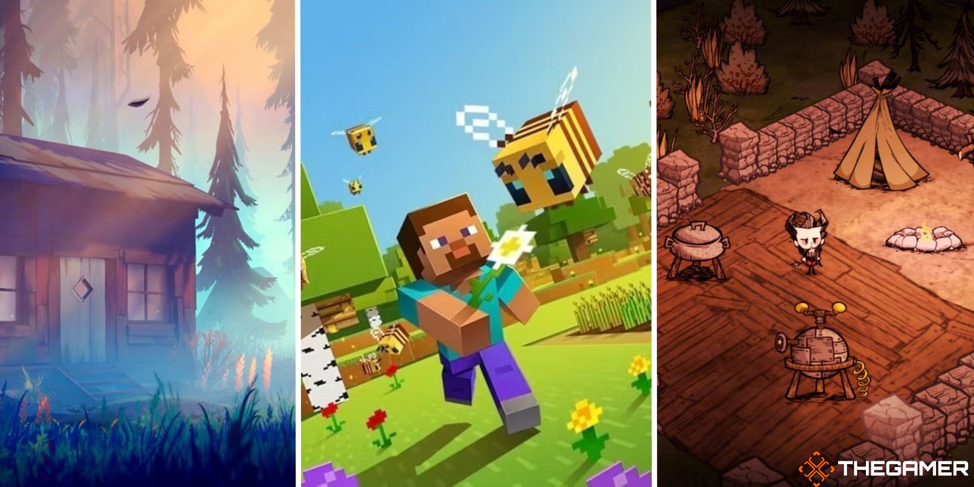 split image showing the long dark, minecraft, and dont starve