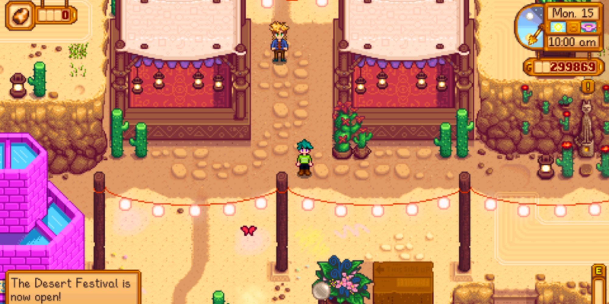 An image from Stardew Valley of the Desert Festival, which takes place during the Spring and contains many different rewards.