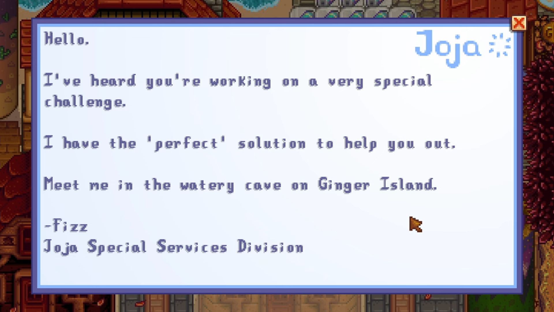 stardew valley letter from fizz about perfection waivers